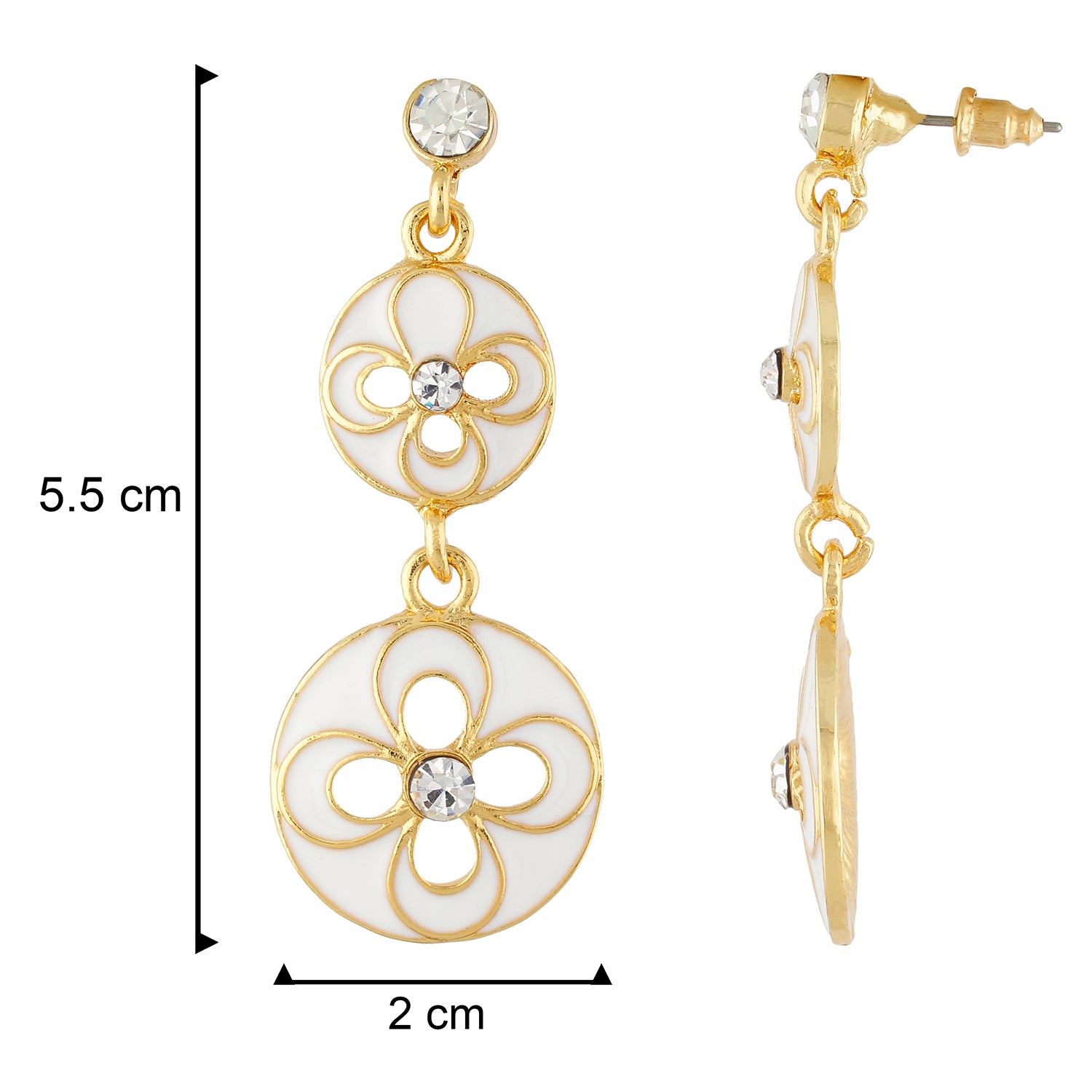 Modish White and Gold Colour Floral and Round Shape Enamel Enhanced Earring for Girls and Women