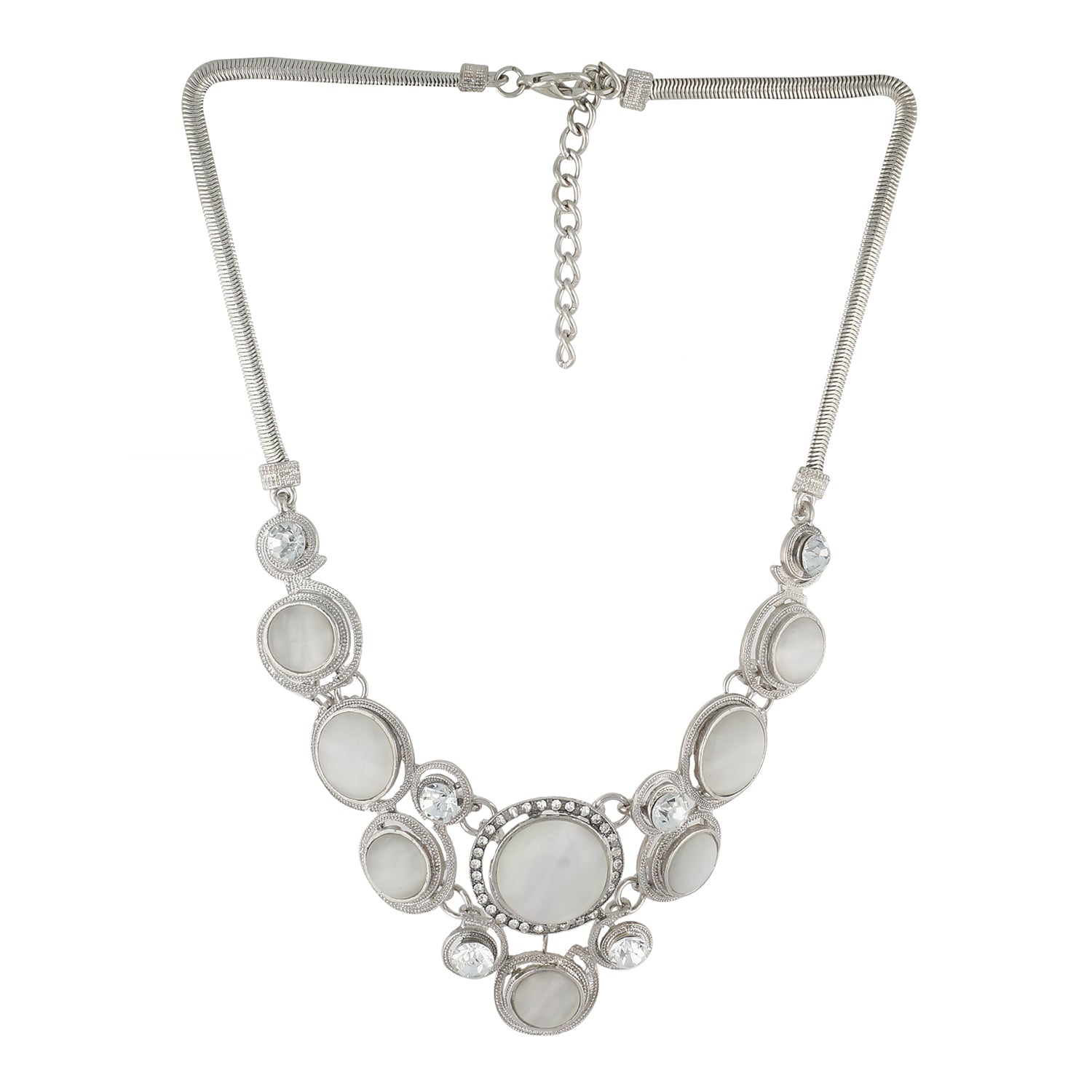 Silver Colour Round Necklace and Earrings for Girls and Women