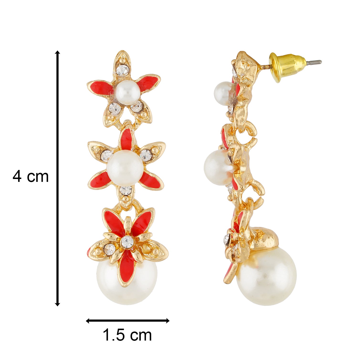 Debonair Red and Gold Colour Floral design Enamel Enhanced Earring for Girls and Women