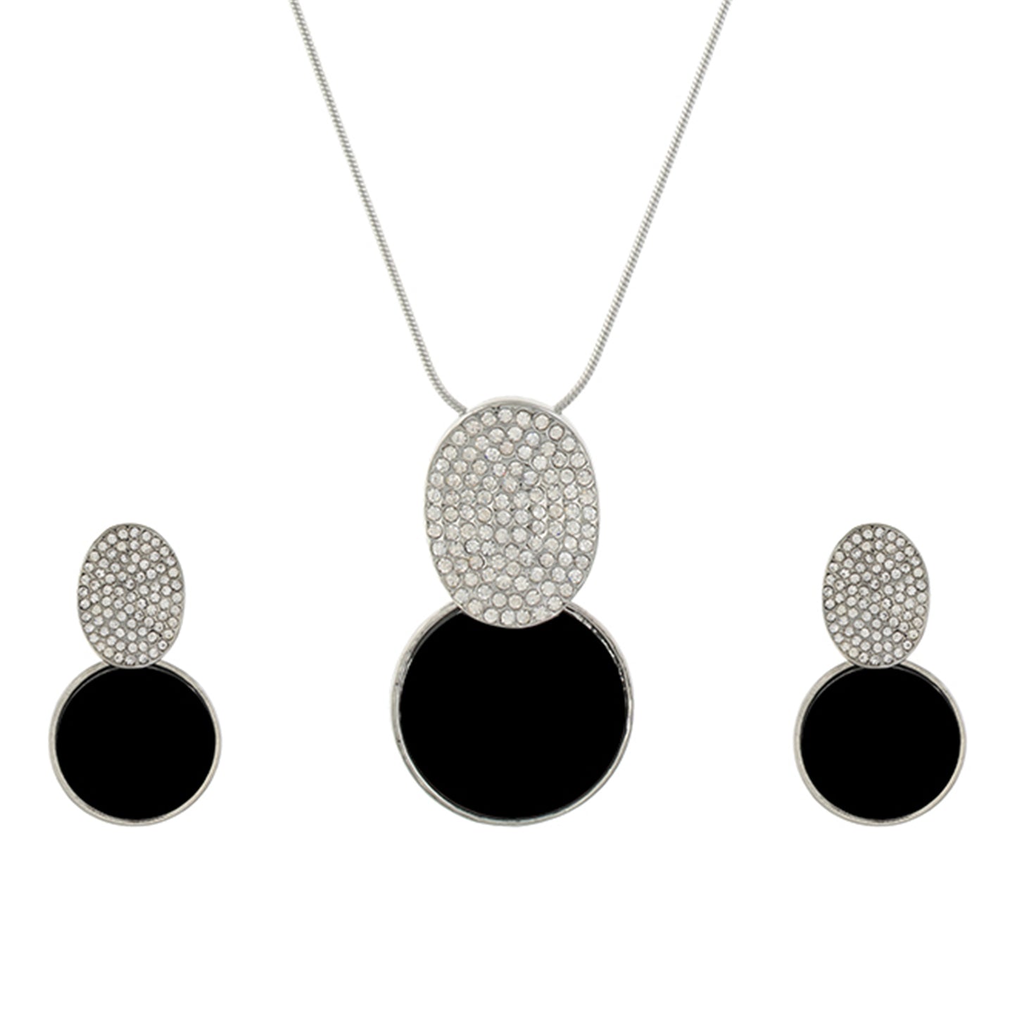 Black and Silver colour Round design Pendant Set for girls and women