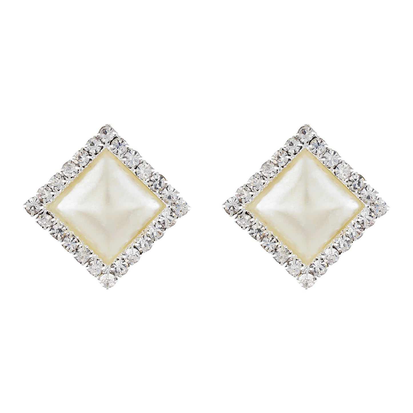 Appealing White and Silver Colour Diamond Shape Alloy Clip On Earrings for Girls with on Pierced Ears