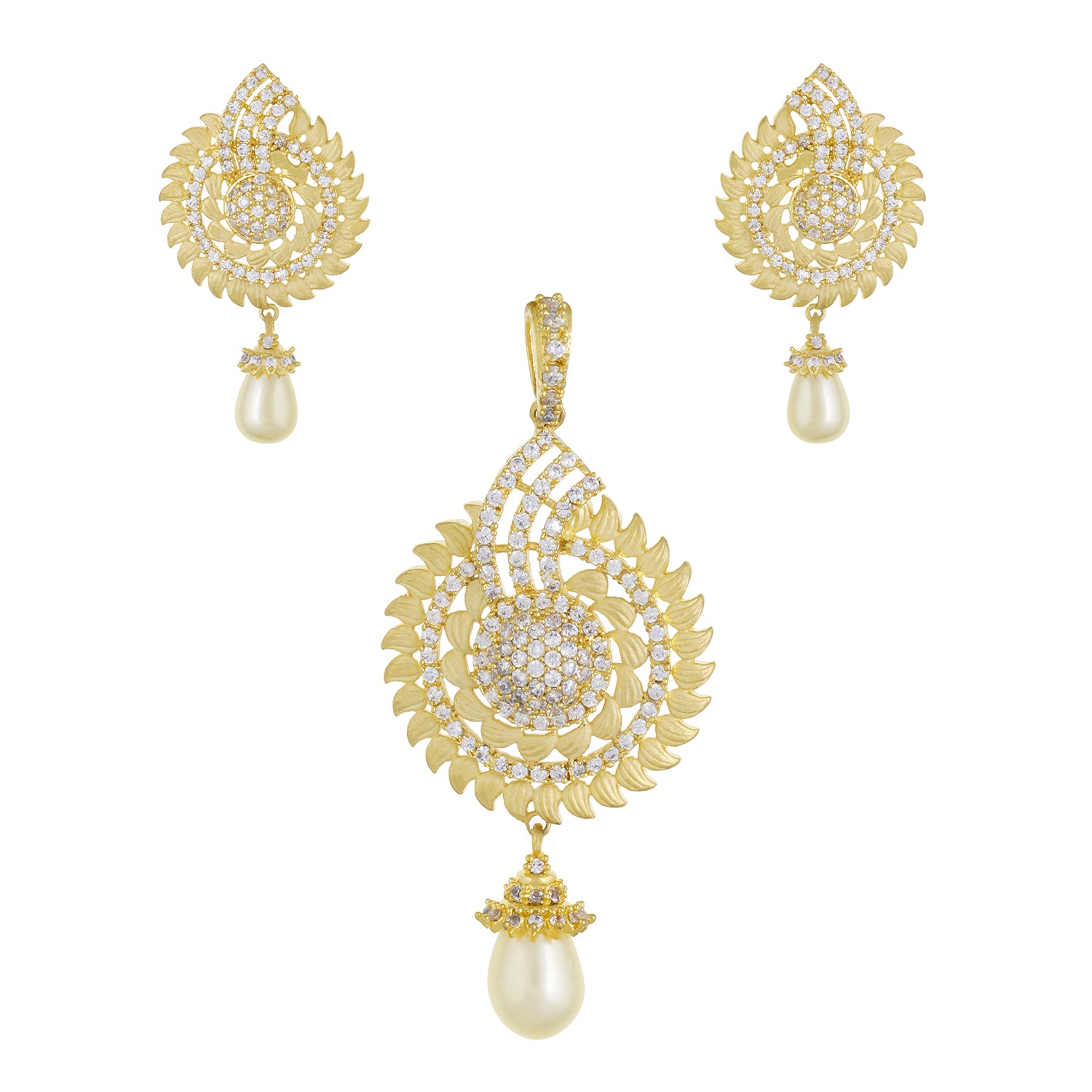 Traditional Gold Plated CZ Copper Pendant Set for Ladies and Girls