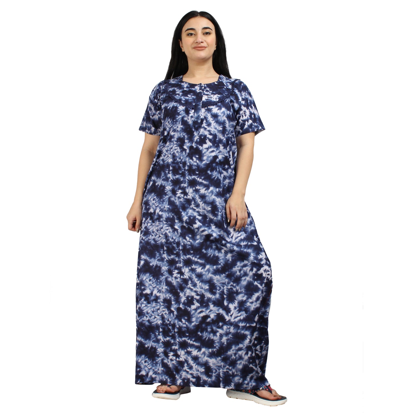 Printed Cotton Nighty For Women - Blue