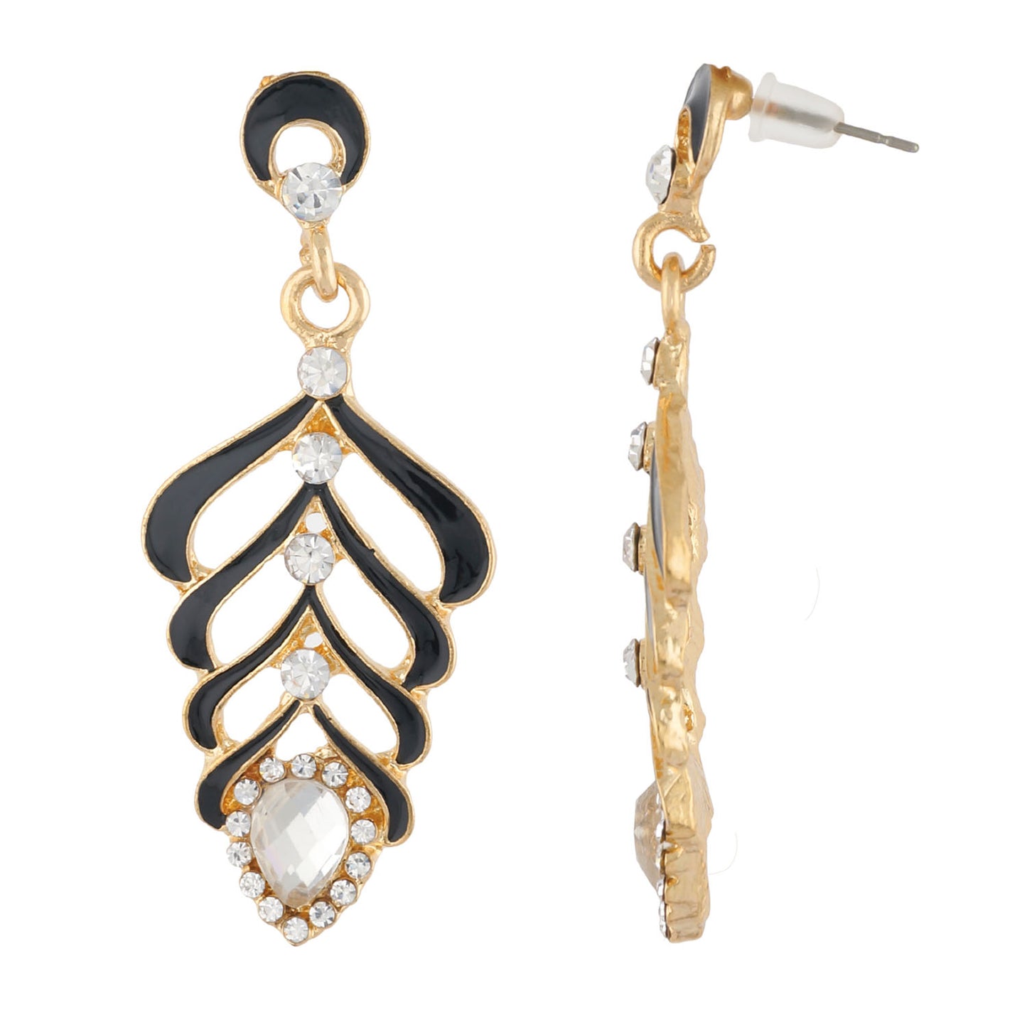 Elegant Black and Gold Colour Leaf Design Enamel Enhanced Earring for Girls and Women