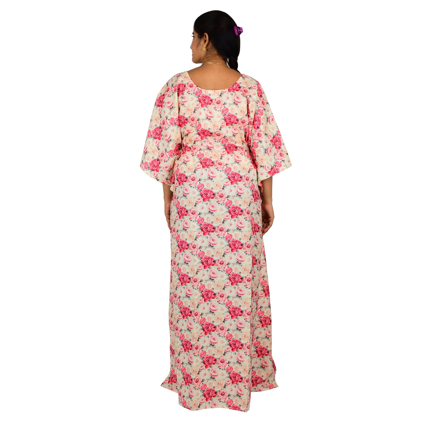 Digital Printed Cotton Blend Nighty For Women - Pink