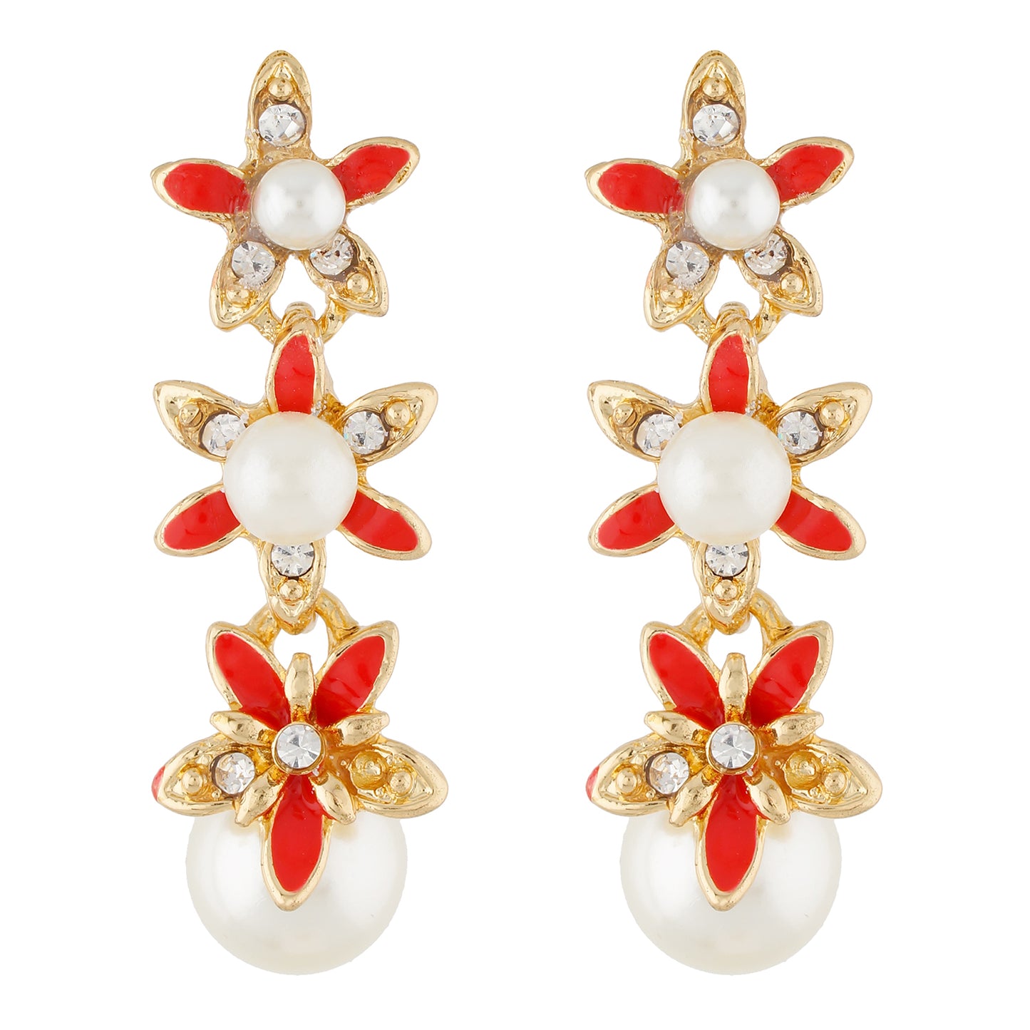 Debonair Red and Gold Colour Floral design Enamel Enhanced Earring for Girls and Women