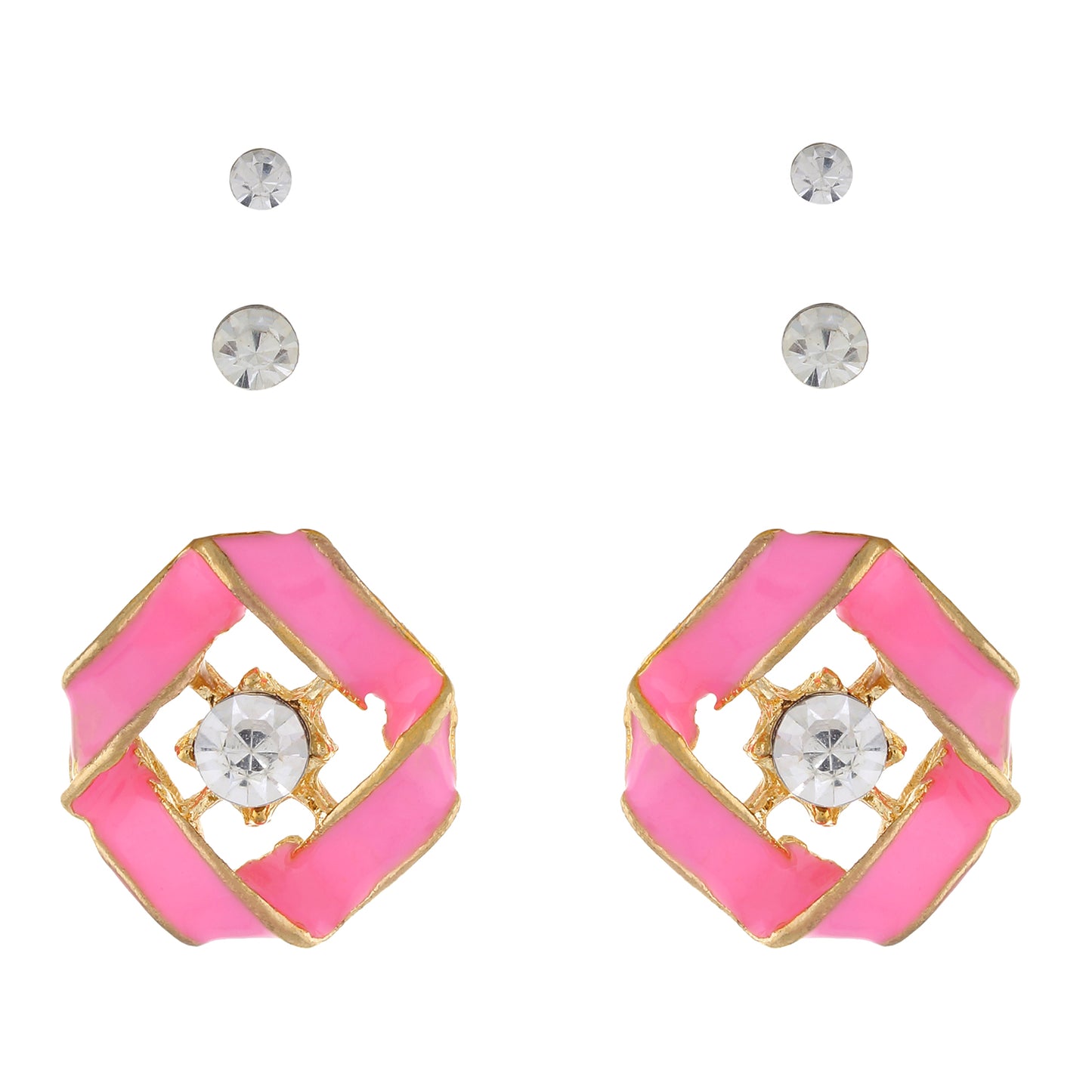 Pink colour Geometrical design  Studs for girls and women