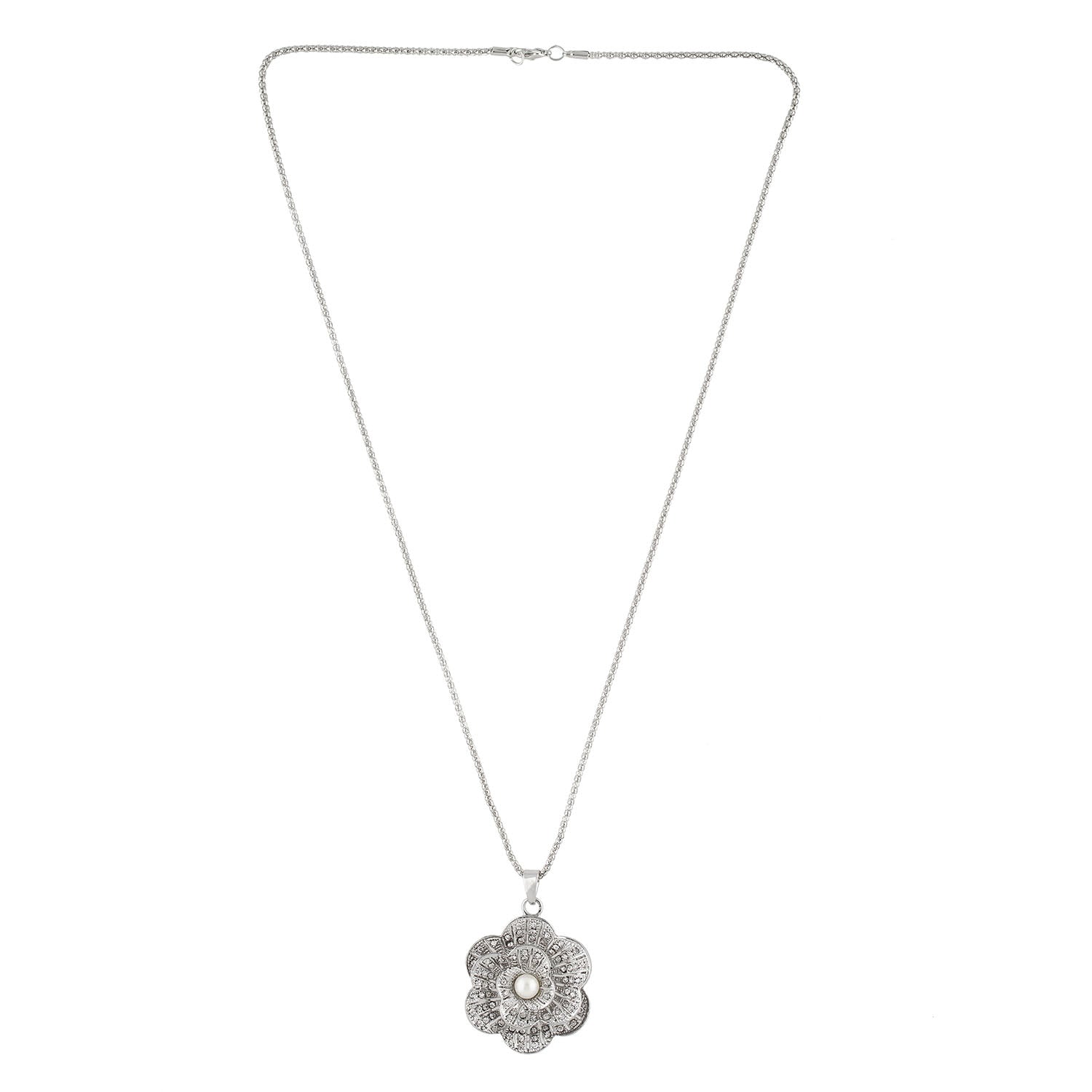 Grey Colour Floral Shape Alloy Pendant with Chain for Girls and Women