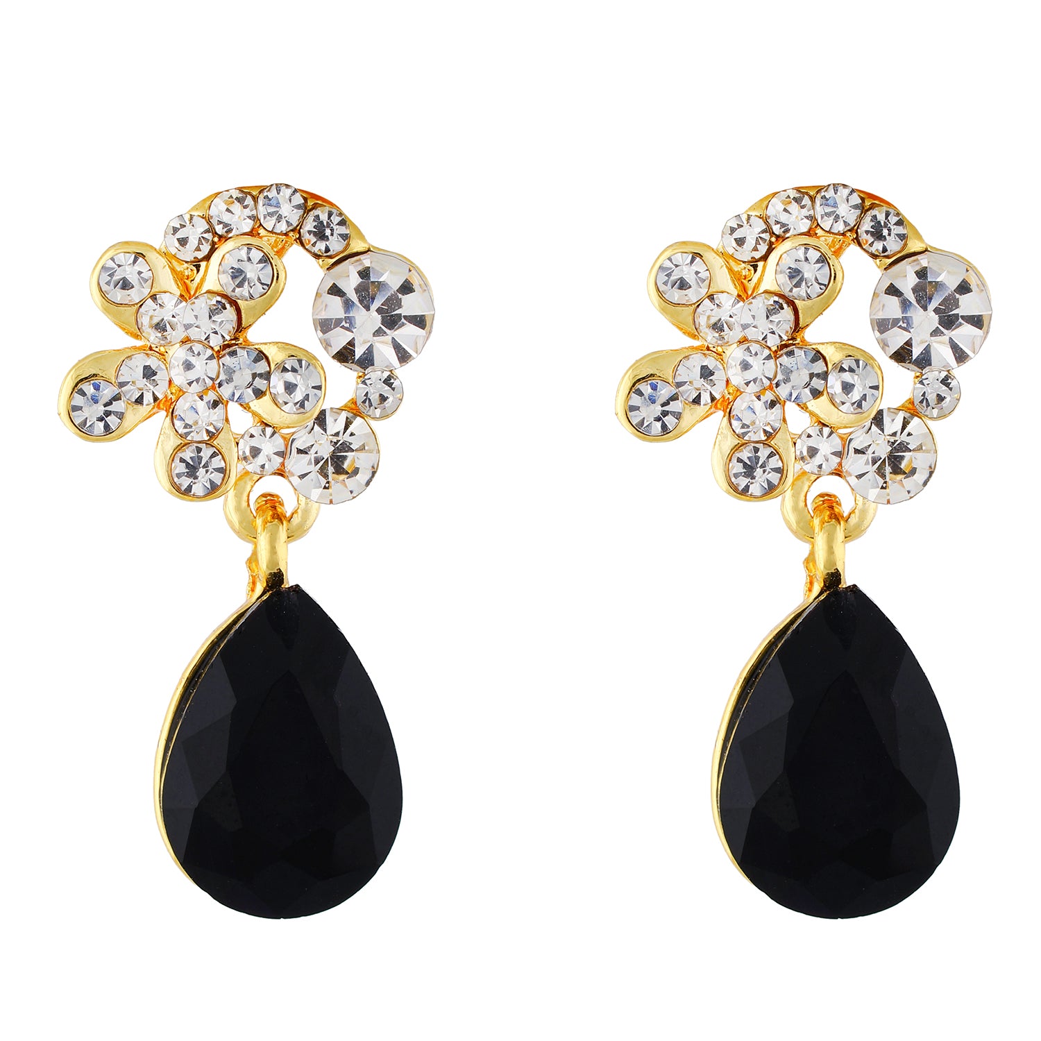 Exclusive Gold Colour Floral Design Earring with Black Drop for Girls and Women