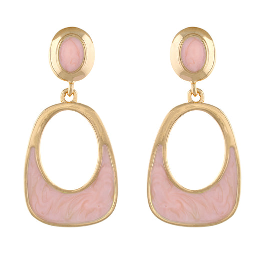 Gold and Pink colour Geometrical Design Hanging Earrings for Girls and Women