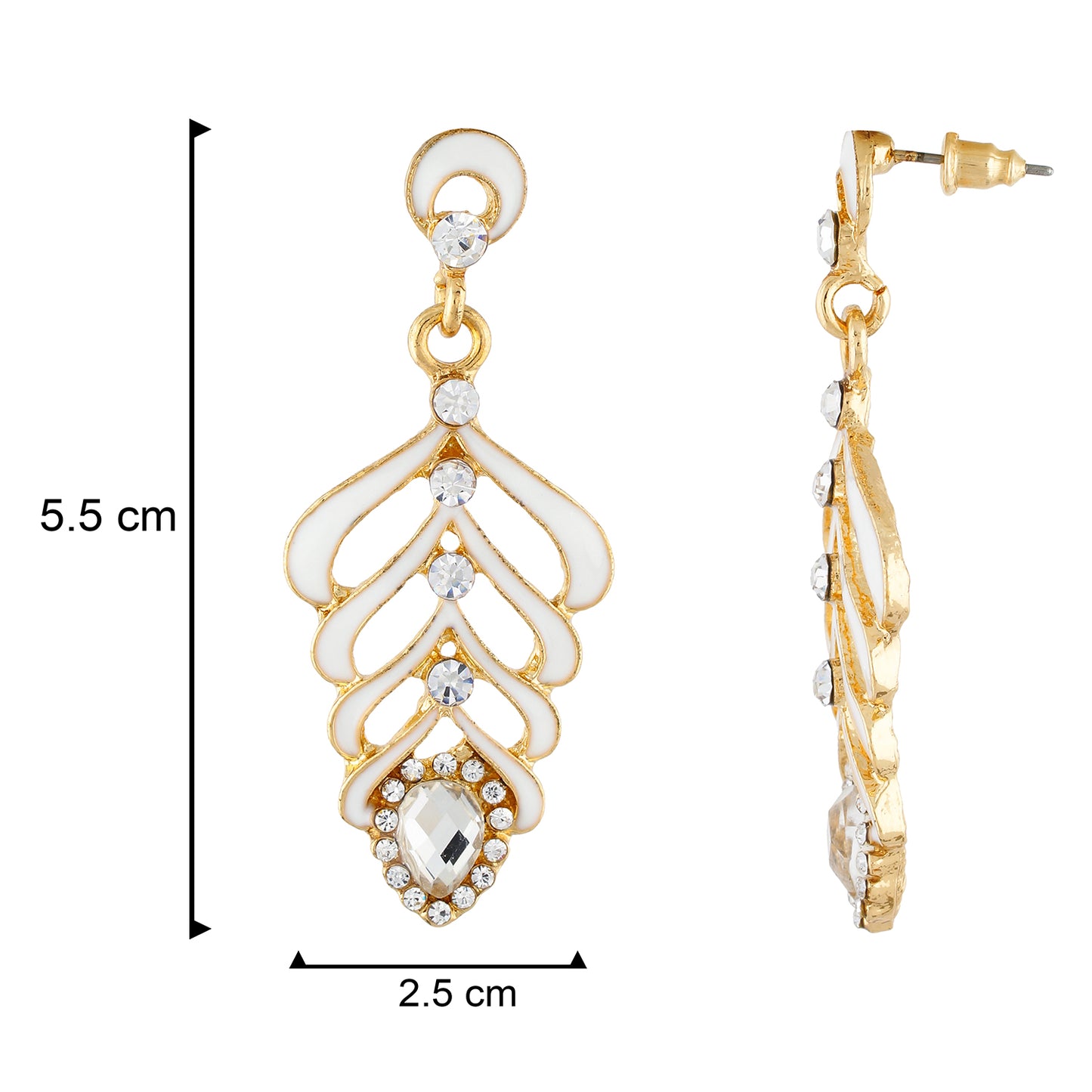 Elegant White and Gold Colour Leaf Design Enamel Enhanced Earring for Girls and Women