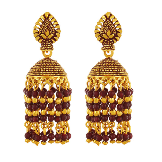 Gold plated Red Beads Jhumki Earrings Fashion Imitaion Jewelry for Girls and Women