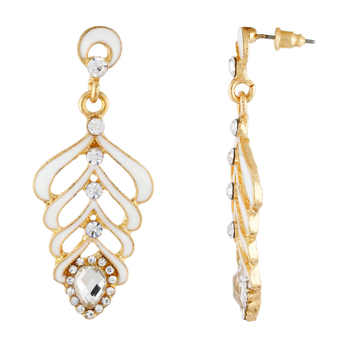 Elegant White and Gold Colour Leaf Design Enamel Enhanced Earring for Girls and Women