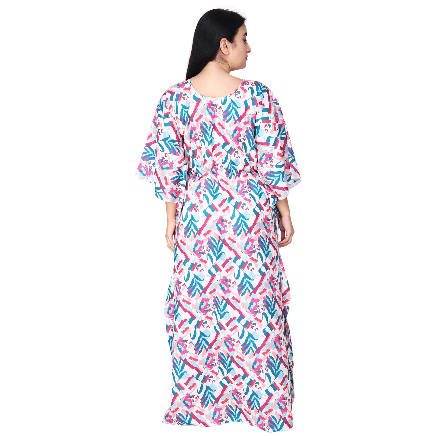 Printed Cotton Blend Kaftan Nighty For Women - Multi Colour