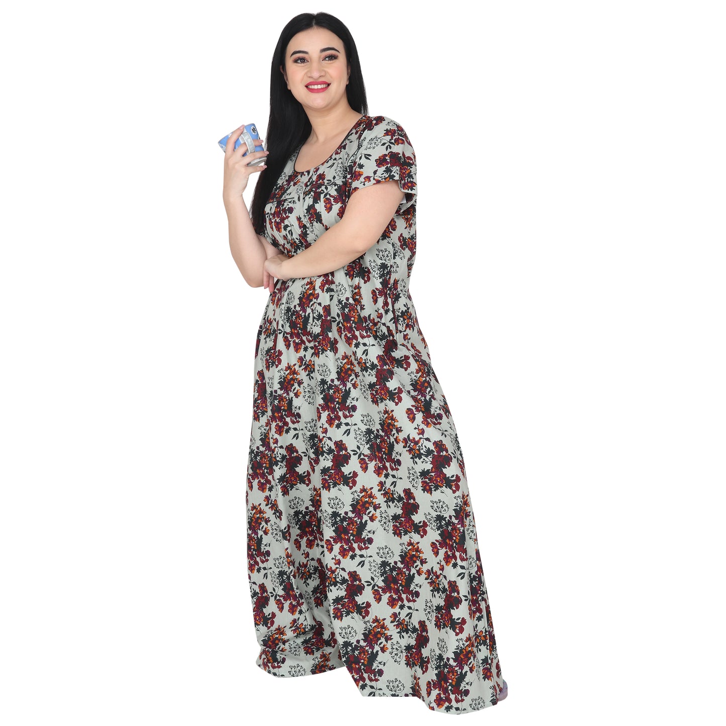 Printed Cotton Nighty For Women - Green