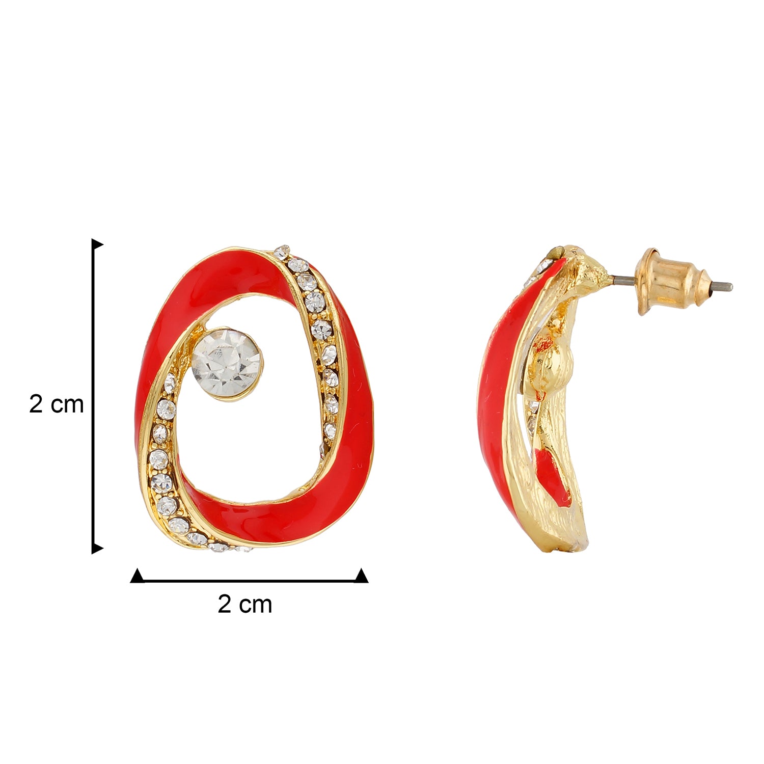 Contemporary Red and Gold Colour Oval Design Enamel Enhanced Earring for Girls and Women