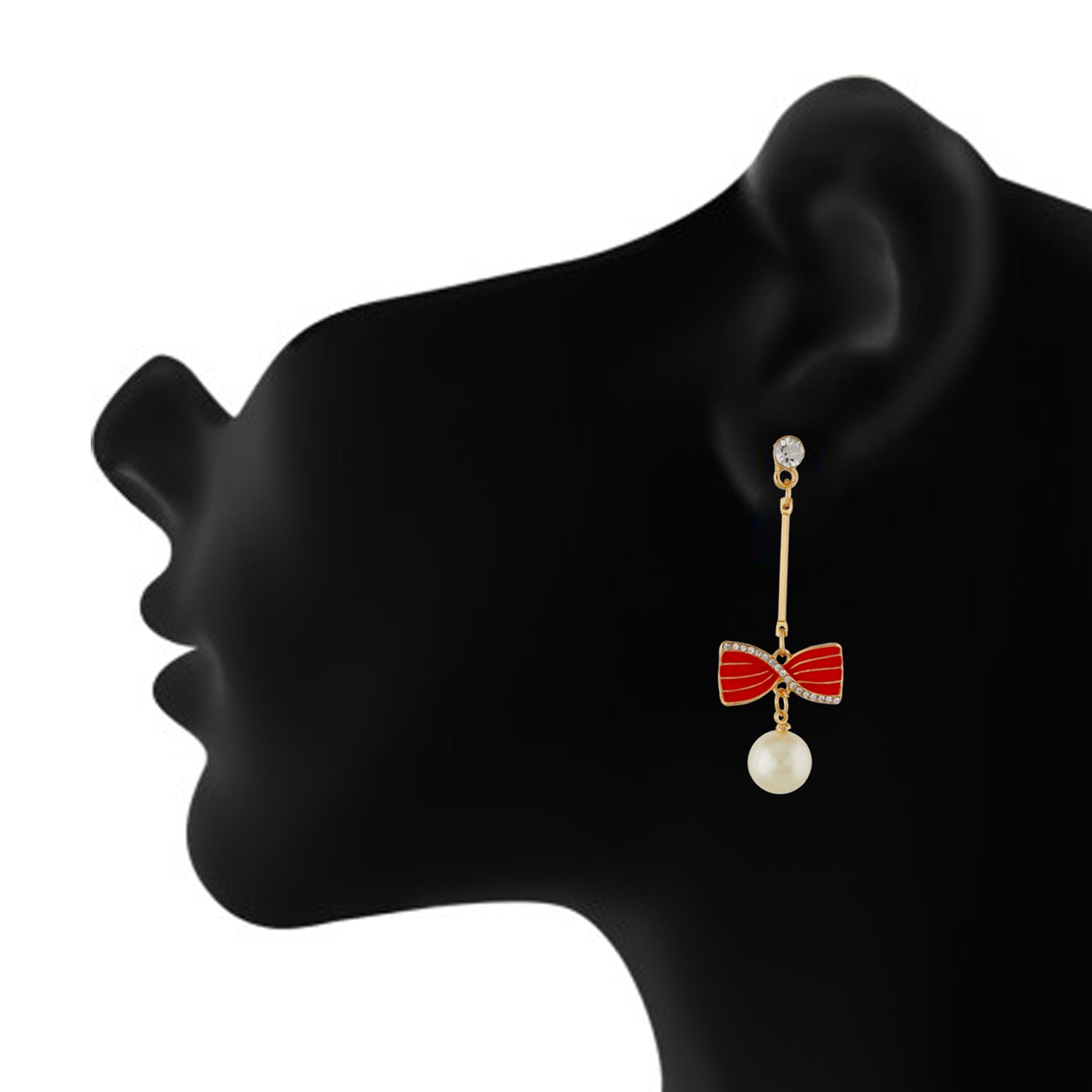 Incredible Red and Gold Colour Bow Design Enamel Enhanced Earring for Girls and Women