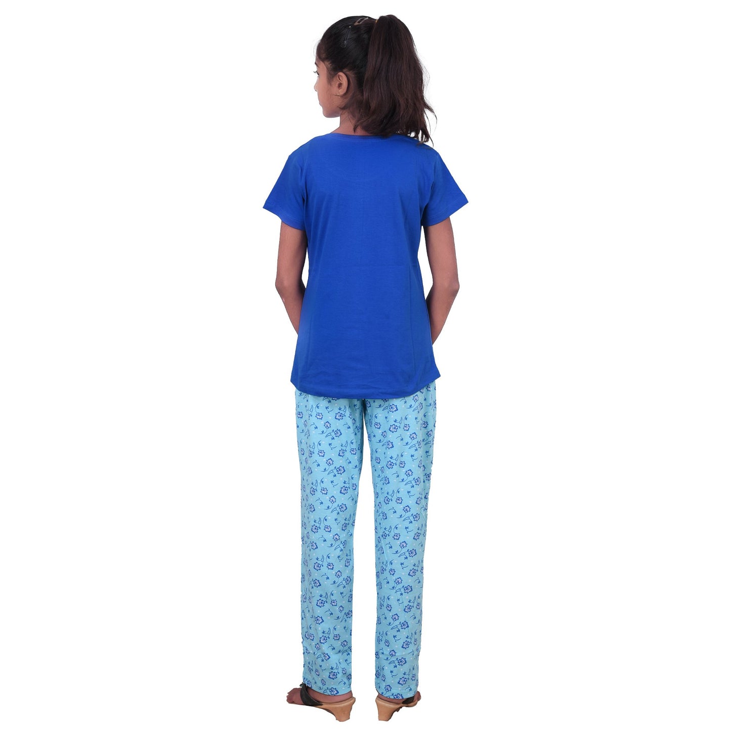 Girls Cotton Hosiery Printed Pyjamas Night Dress - Blue