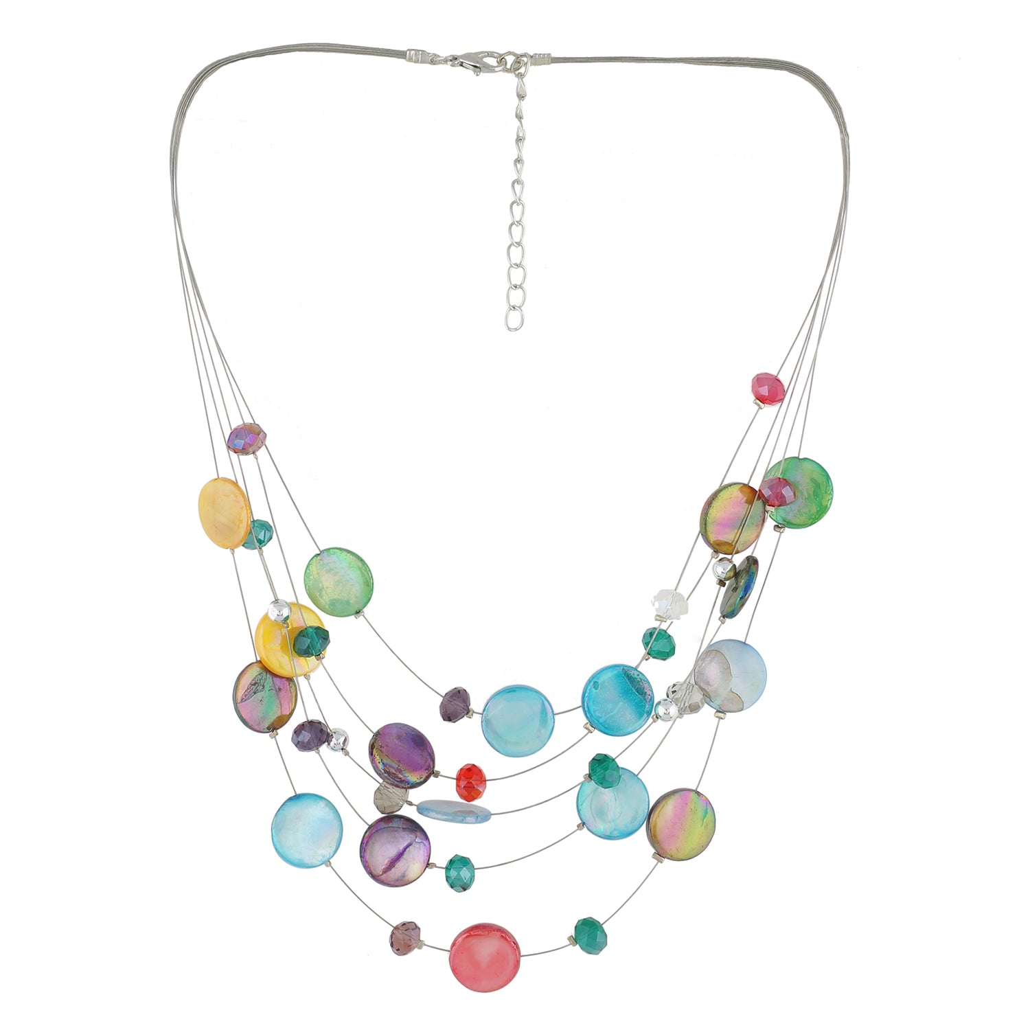Multi Colour Button Necklace and Earrings for Girls and Women