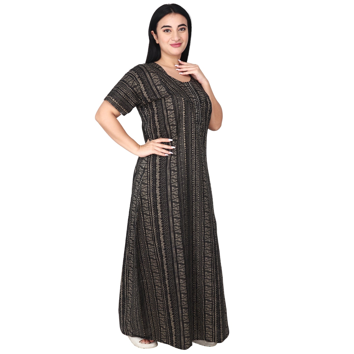 Printed Cotton Nighty For Women - Grey