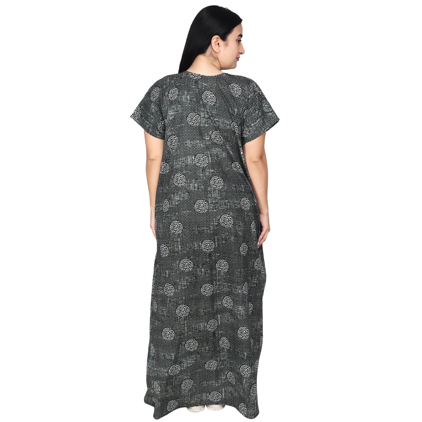 Printed Cotton Nighty For Women - Light Green