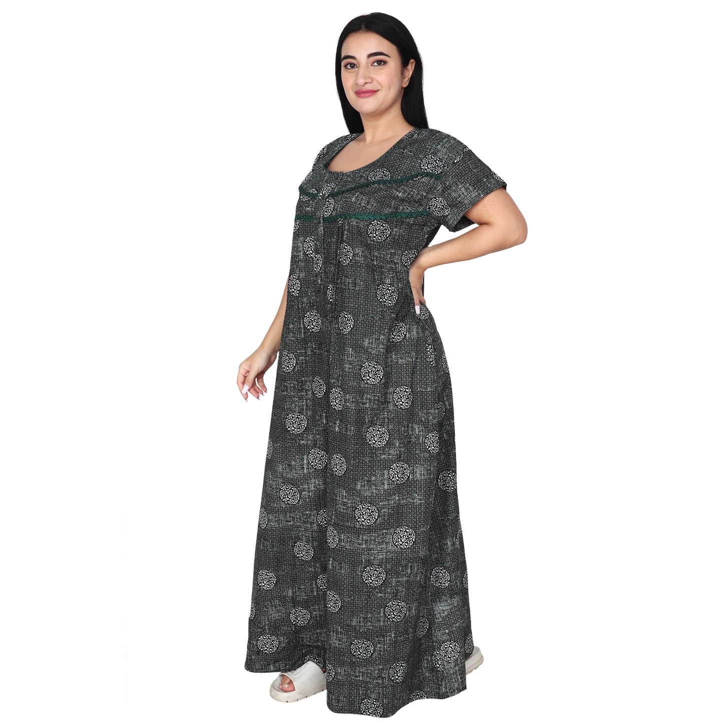 Printed Cotton Nighty For Women - Light Green