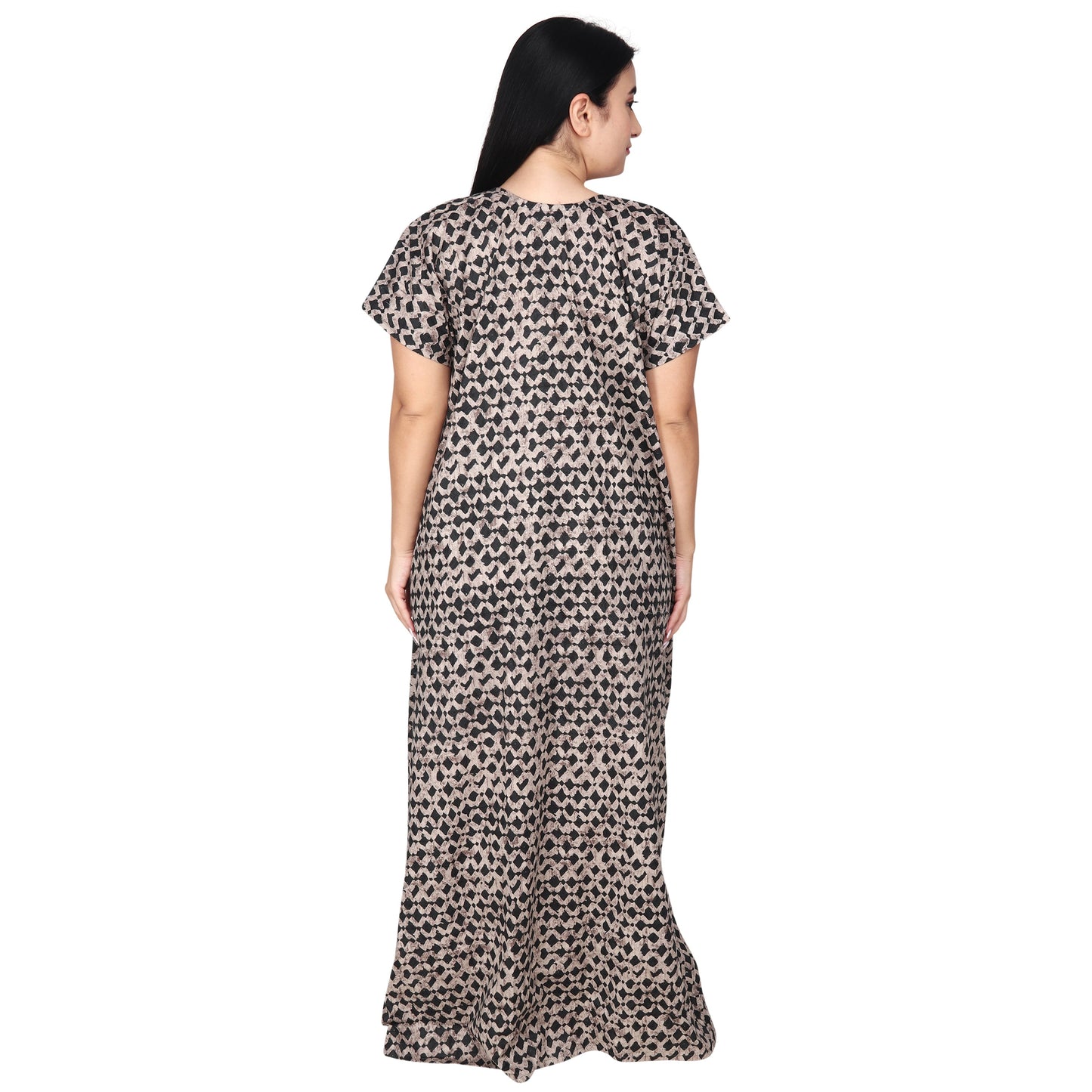 Printed Cotton Nighty For Women - Grey