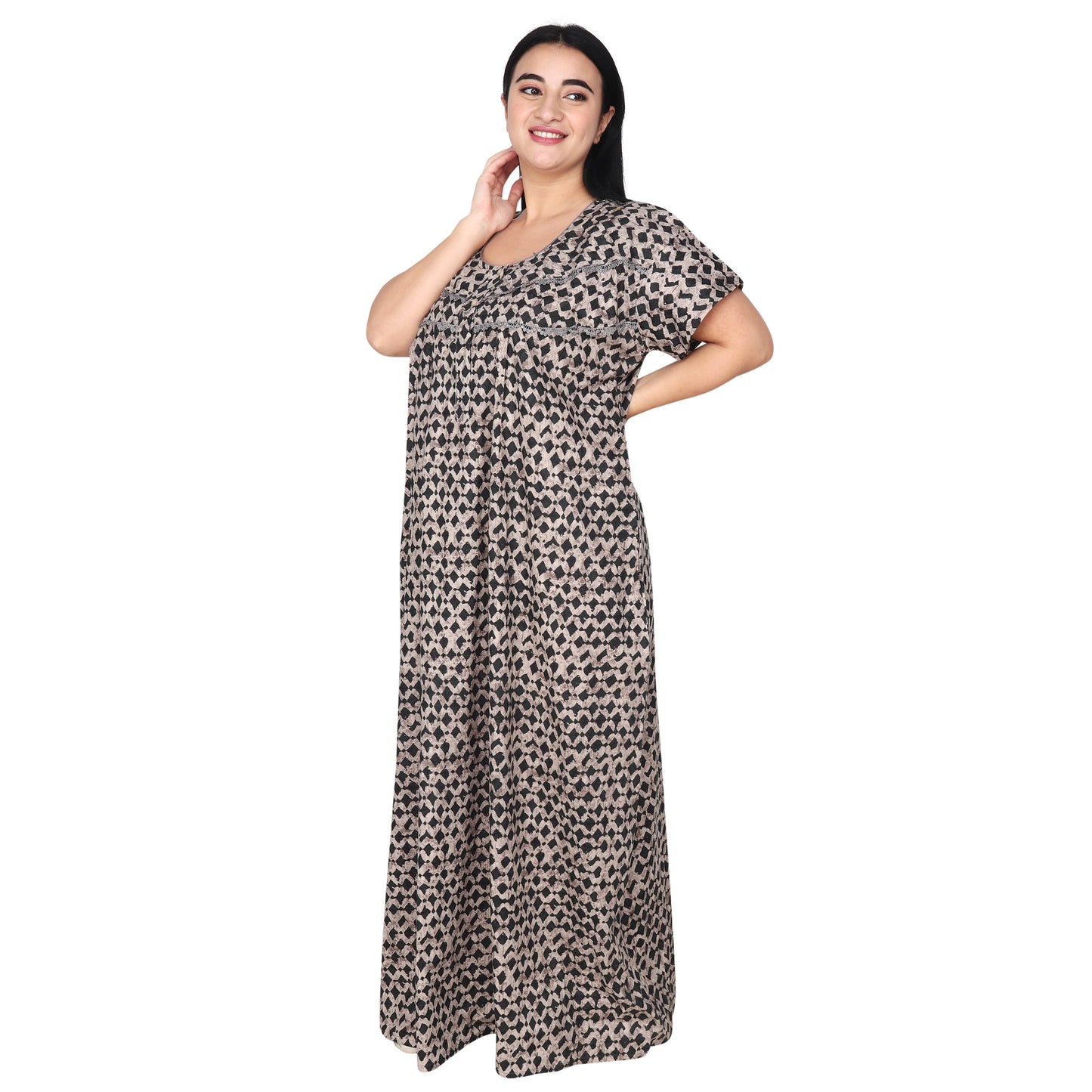 Printed Cotton Nighty For Women - Grey