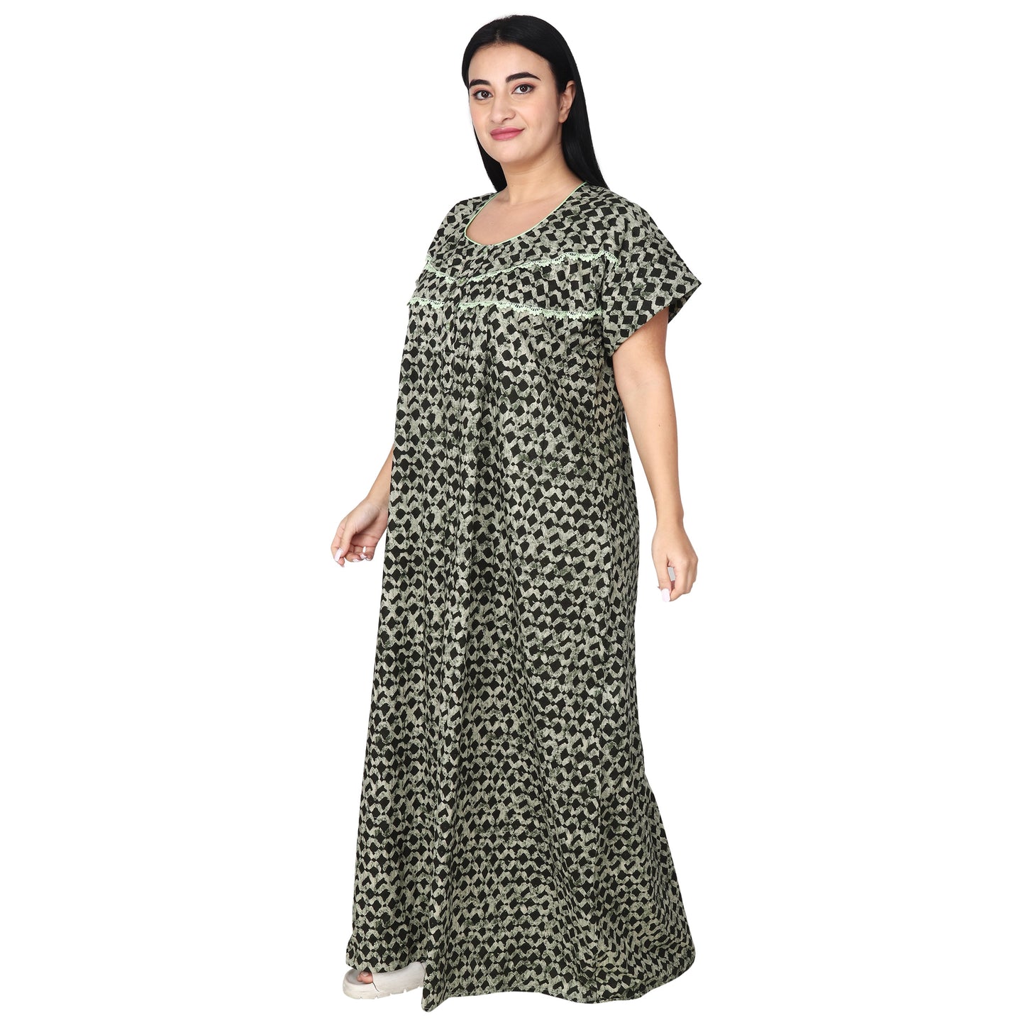 Printed Cotton Nighty For Women - Green