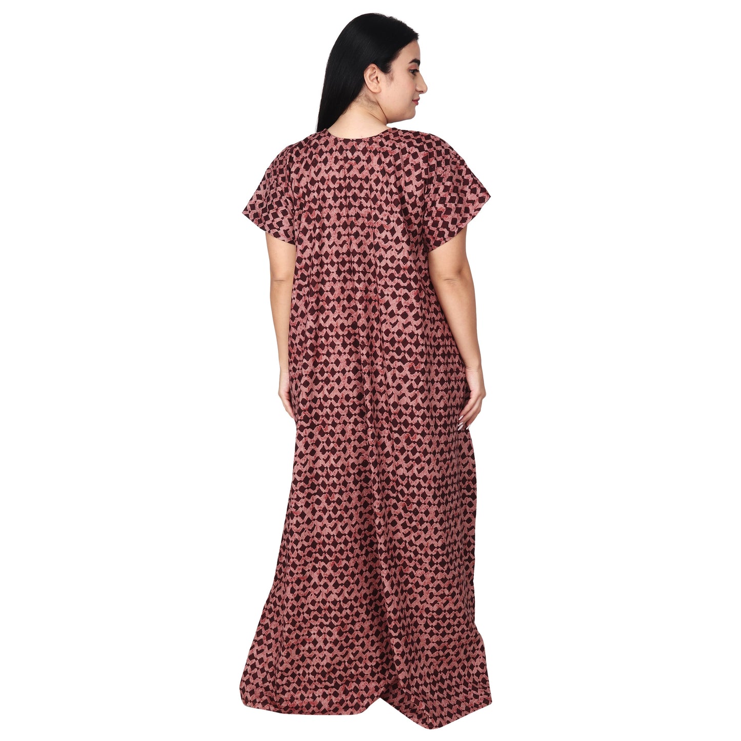 Printed Cotton Nighty For Women - Pink