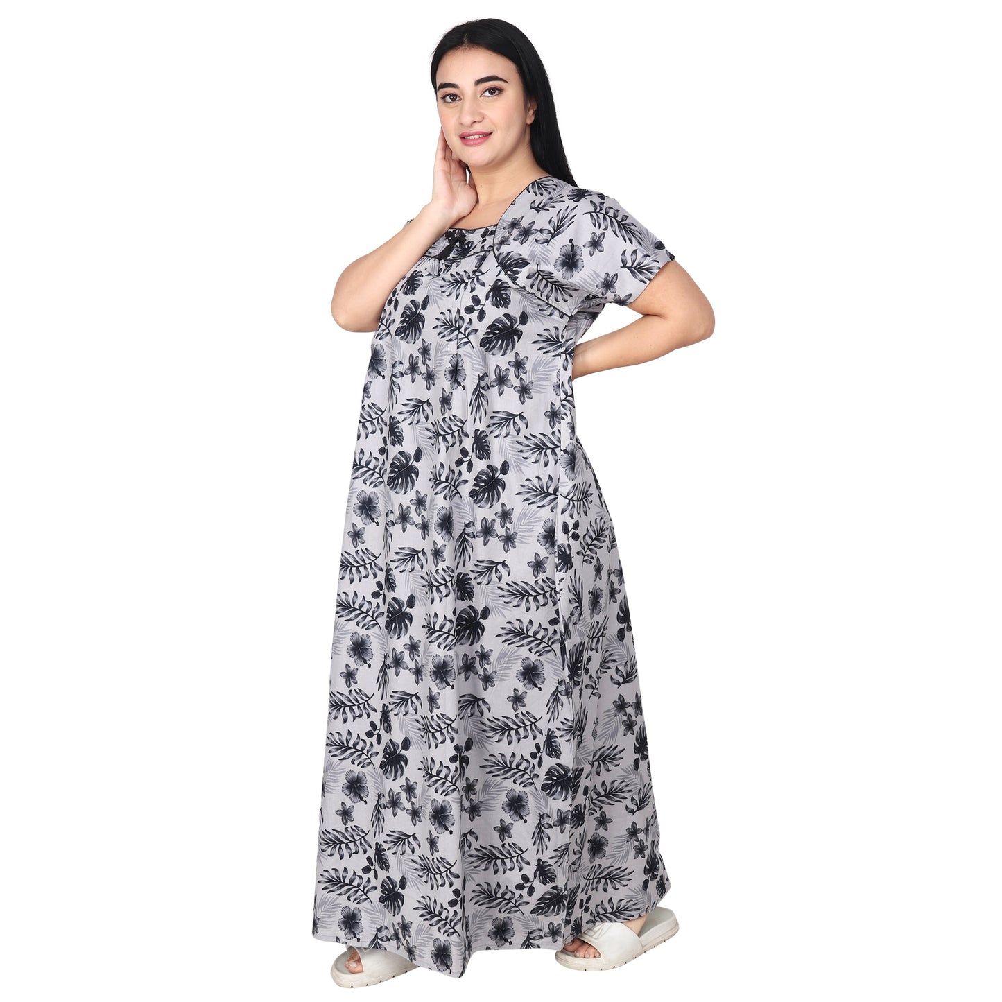 Printed Cotton Mother Nighty For Women - Blue