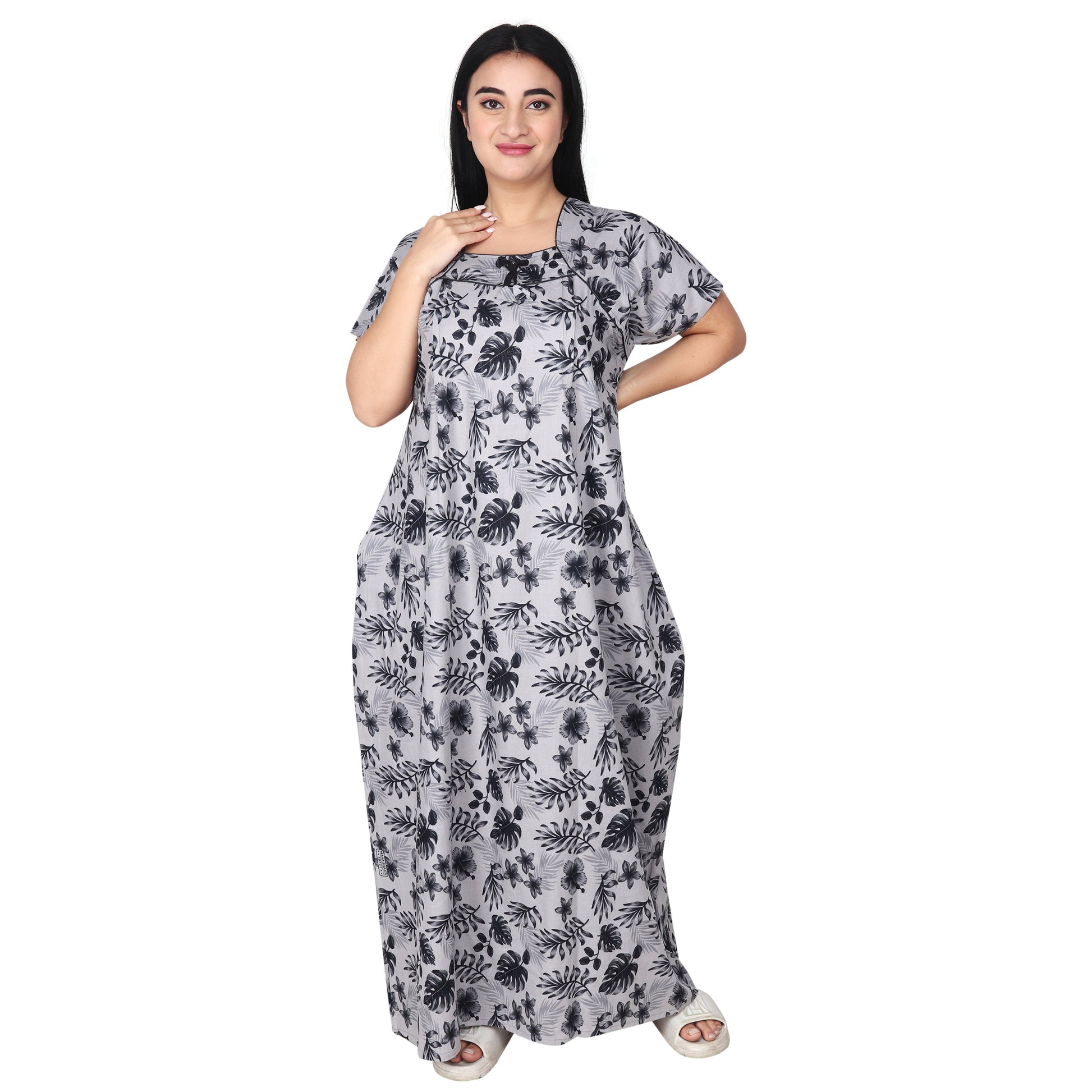 Printed Cotton Mother Nighty For Women - Blue