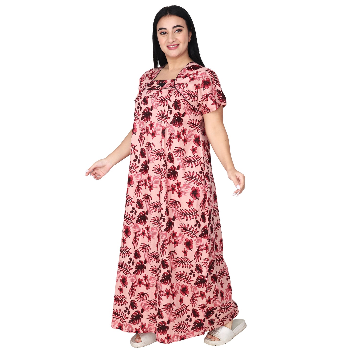 Printed Cotton Mother Nighty For Women - Pink