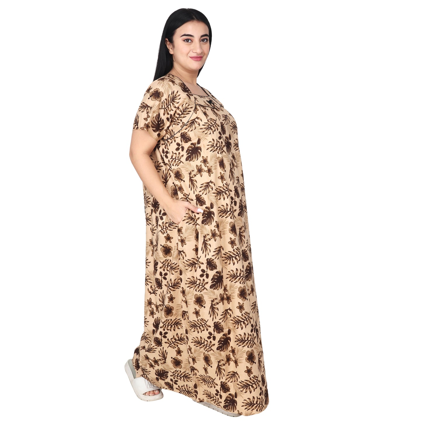 Printed Cotton Mother Nighty For Women - Yellow