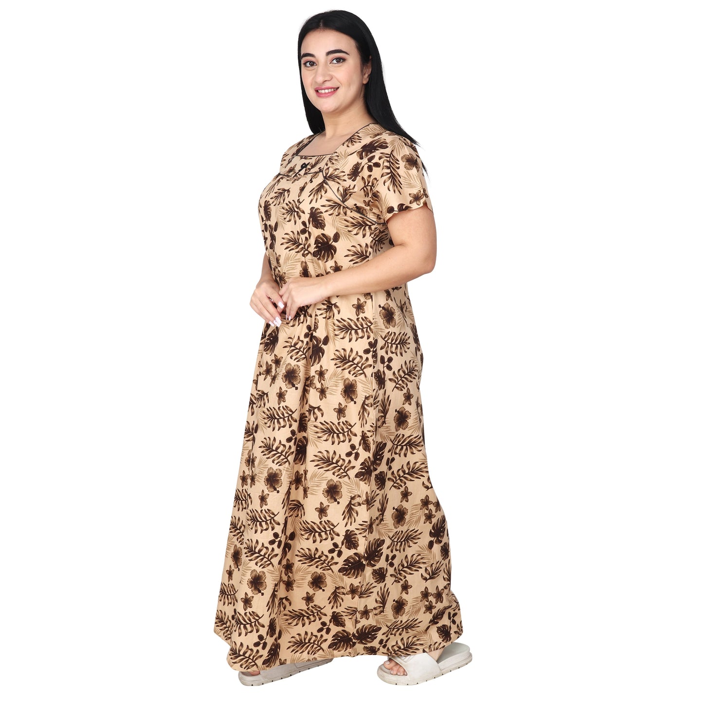 Printed Cotton Mother Nighty For Women - Yellow