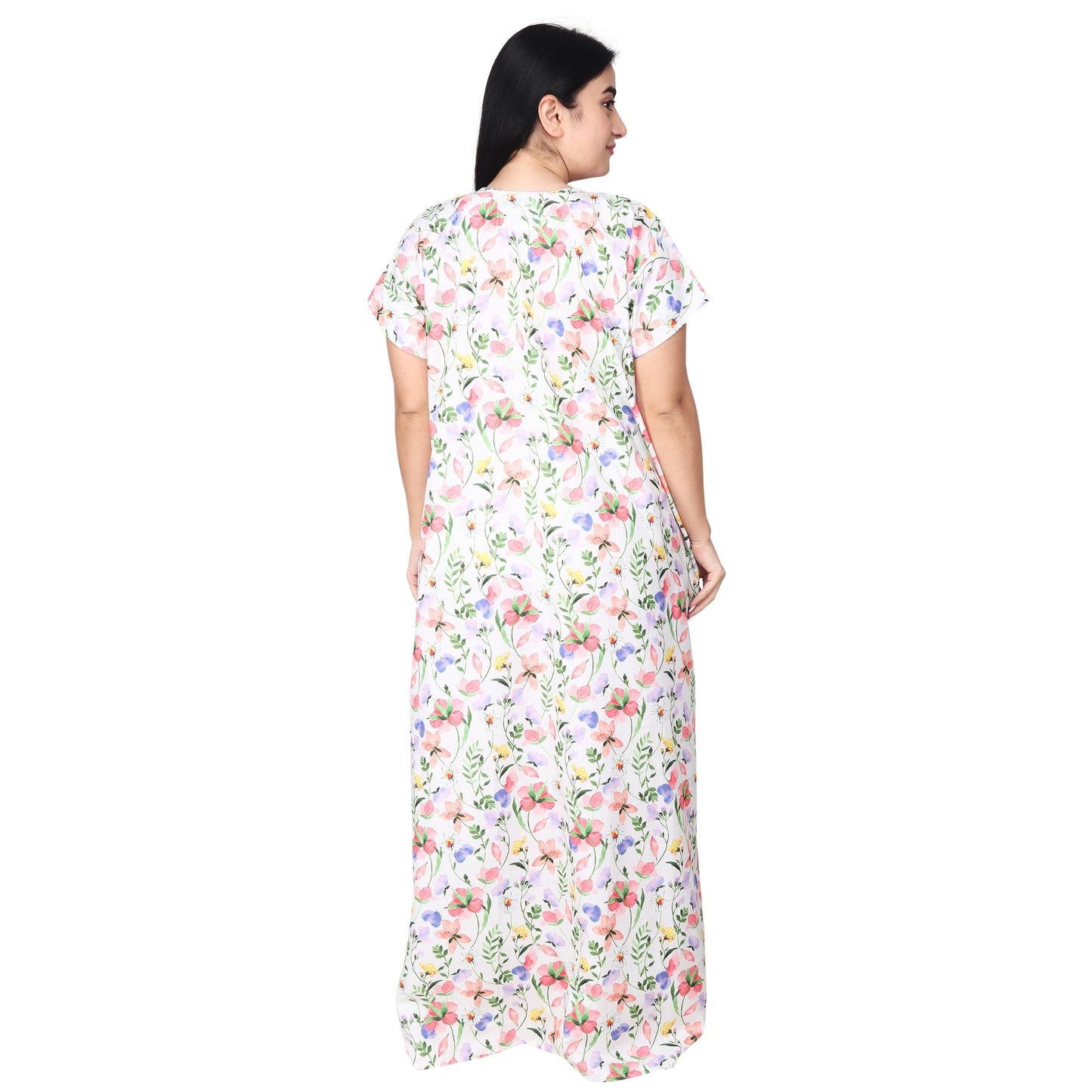 Printed Cotton Nighty For Women - White