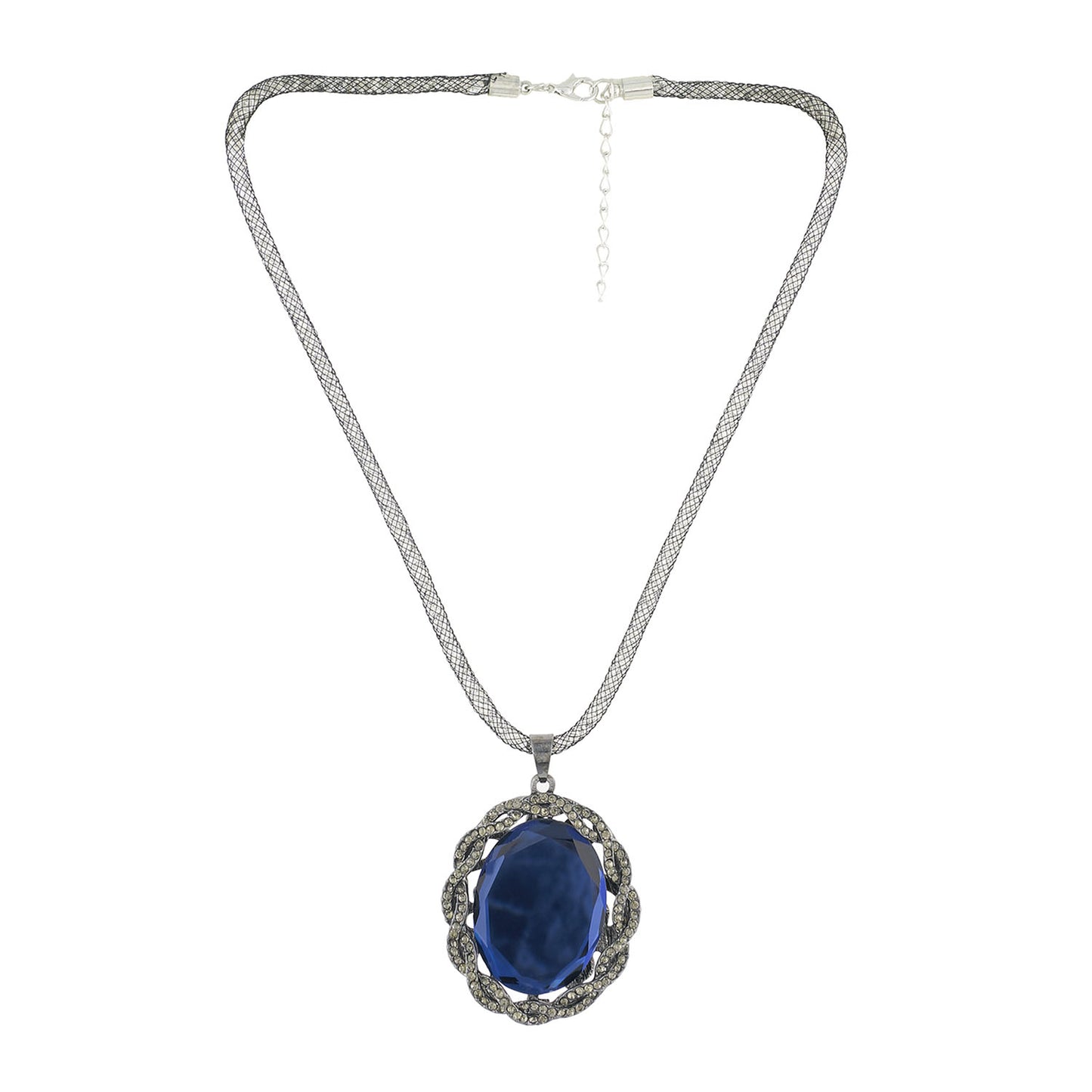 Grey and Blue Colour Drop Shaped Shape Alloy Pendant with Chain for Girls and Women