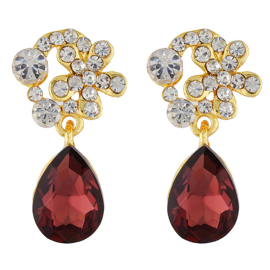 Exclusive Gold Colour Floral Design Earring with Maroon Drop for Girls and Women