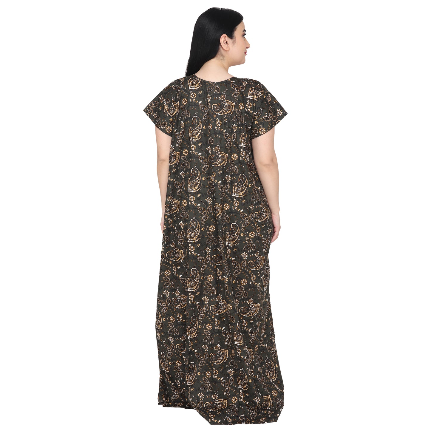 Printed Cotton Nighty For Women - Green