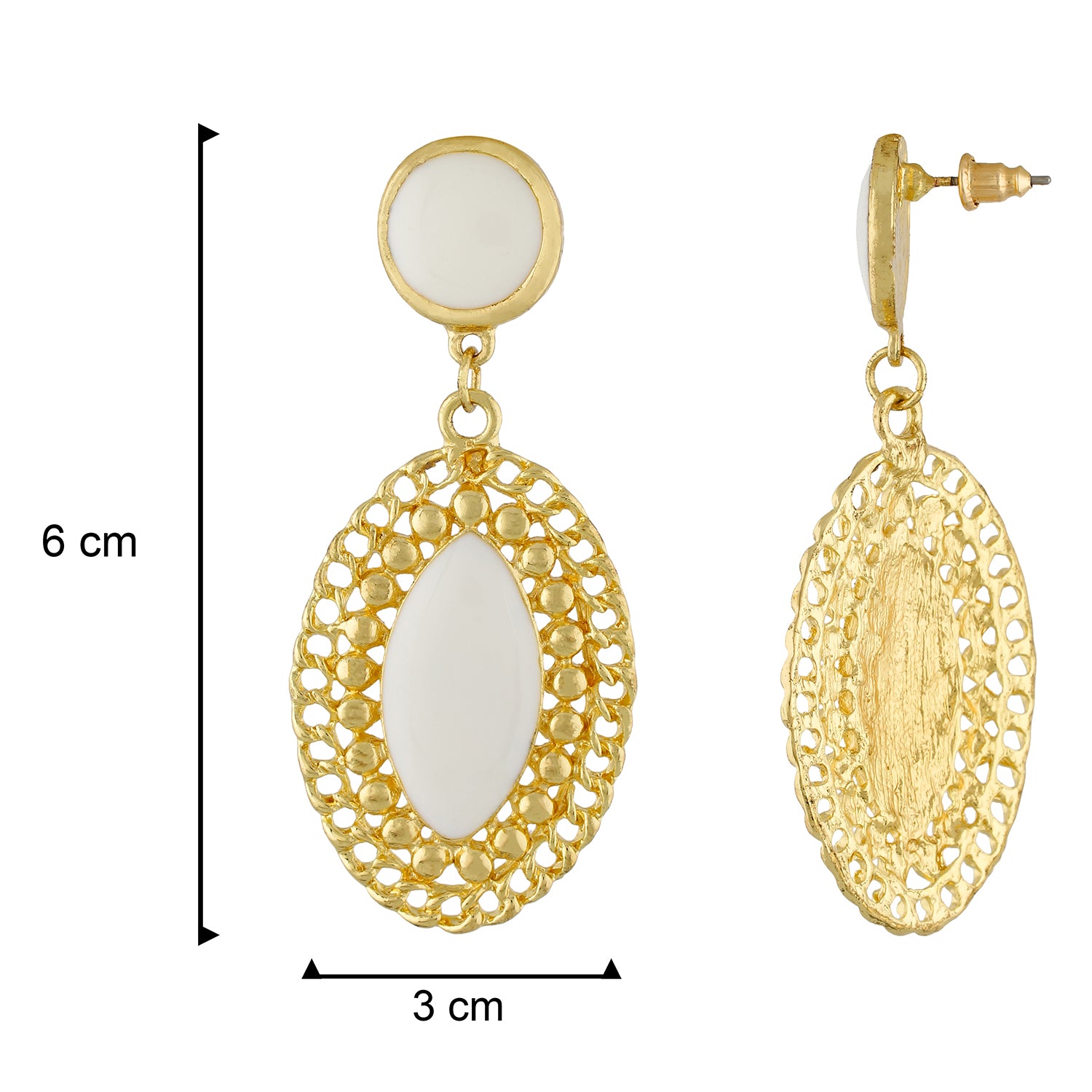 Stylish White and Gold Colour Oval Shape Enamel Enhanced Earring for Girls and Women