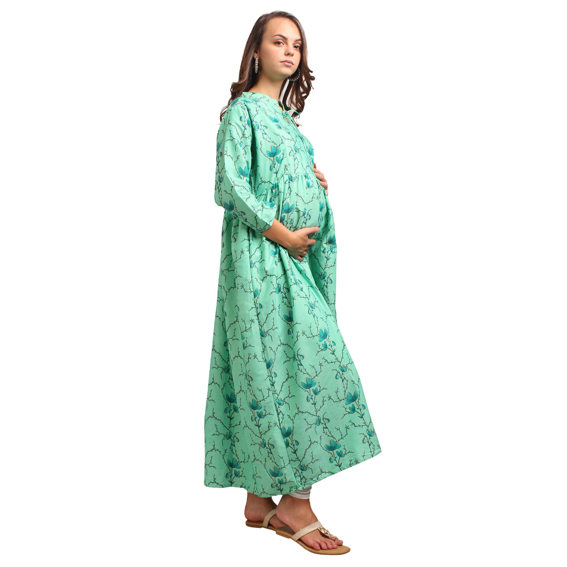 Printed Rayon Pregnancy Kurti For Women - Dark Green