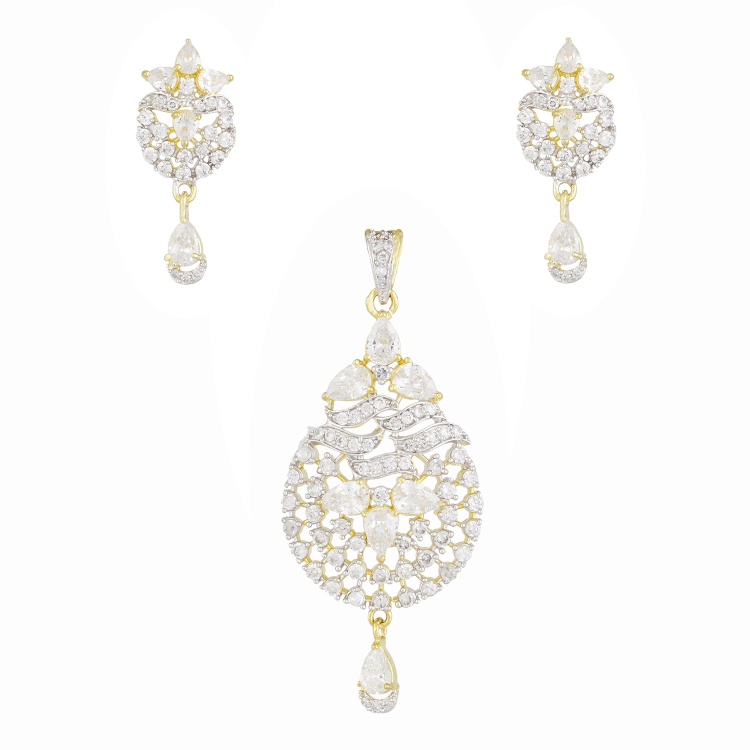 Designer Gold Plated CZ Copper Pendant Set for Ladies and Girls
