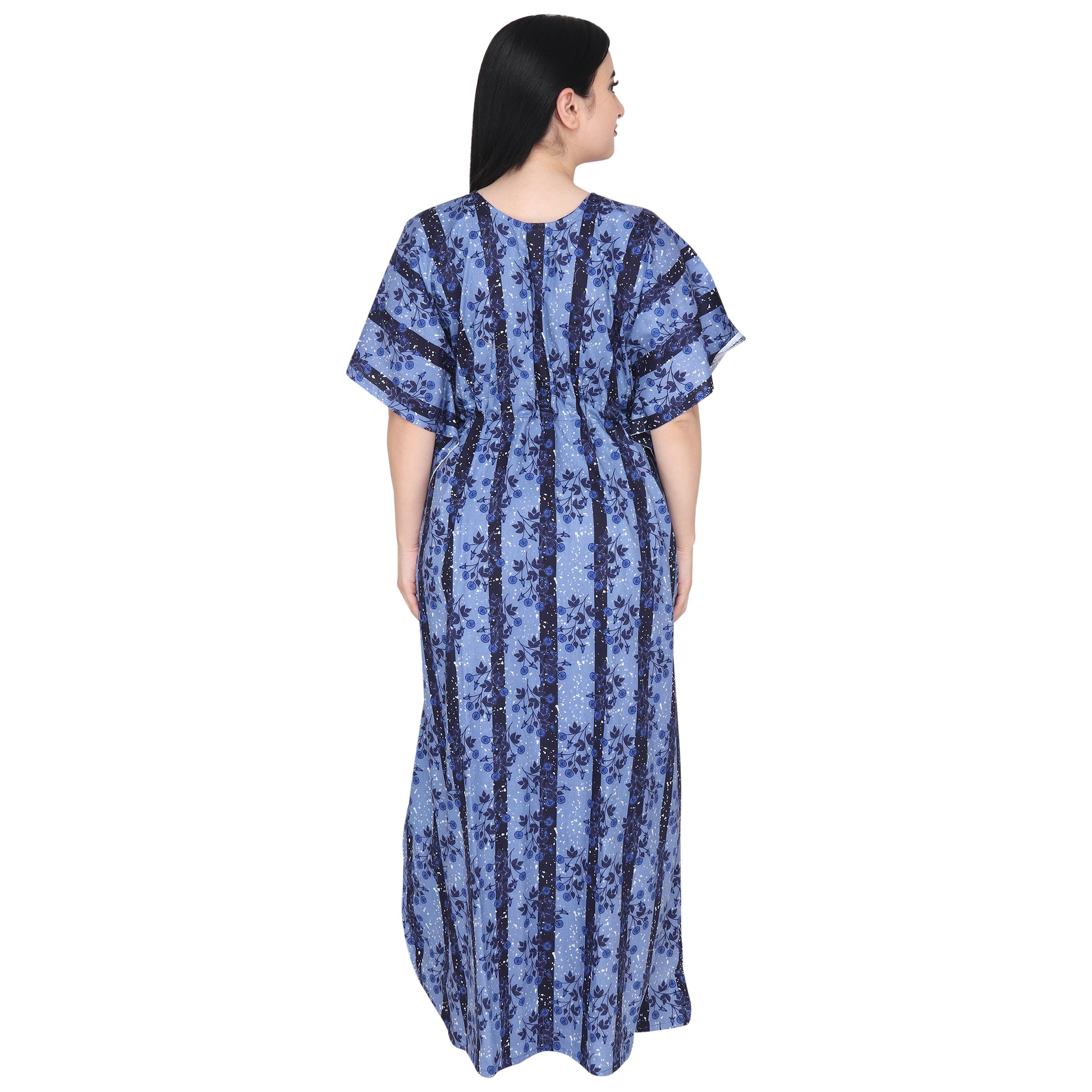 Printed Cotton Kaftan Nighty For Women - Blue_KF0043_B