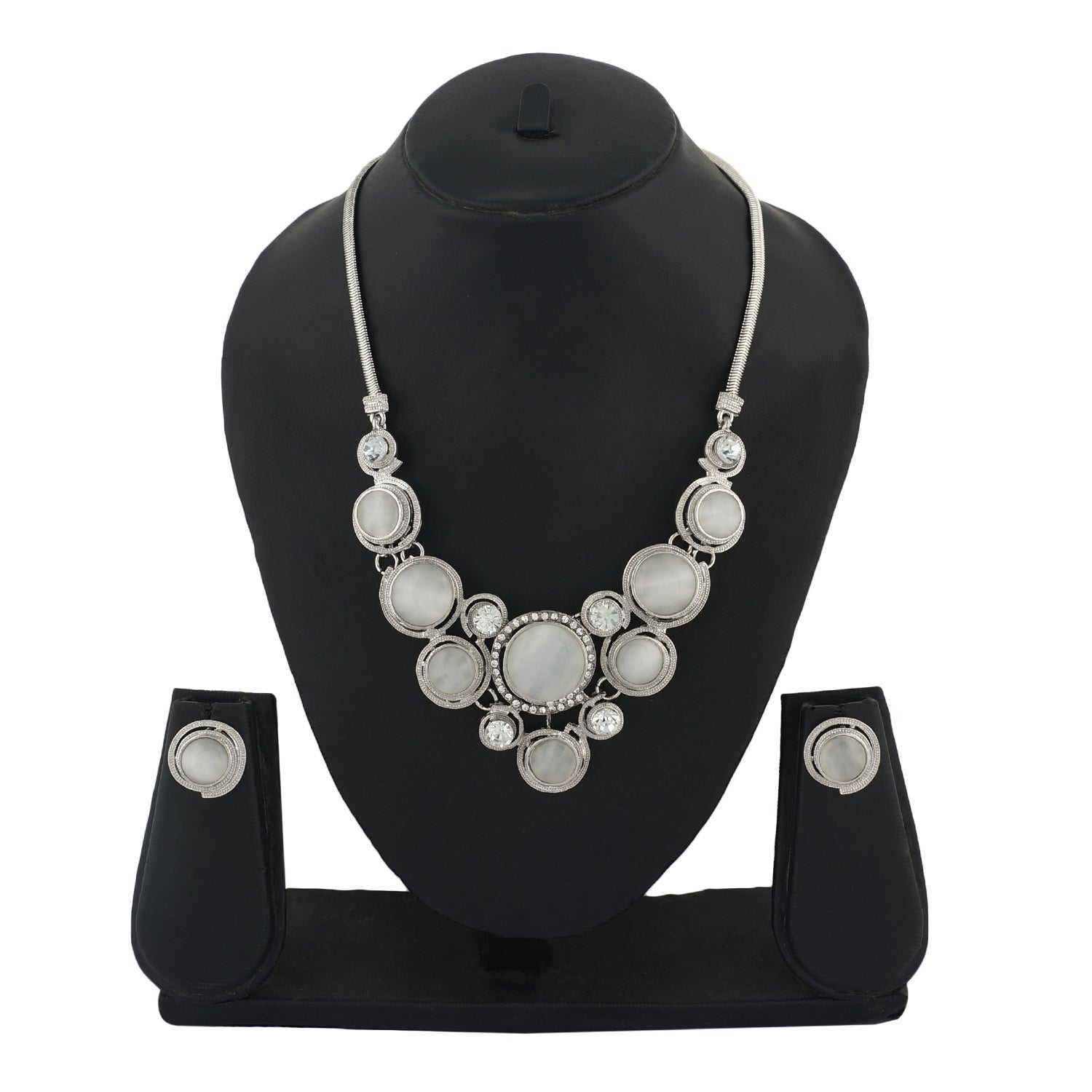 Silver Colour Round Necklace and Earrings for Girls and Women
