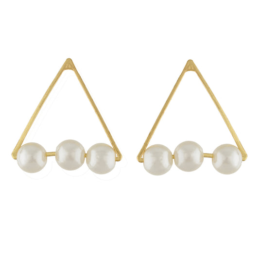 Stunning Gold Colour Triangular Design Pearl Earring for Girls and Women