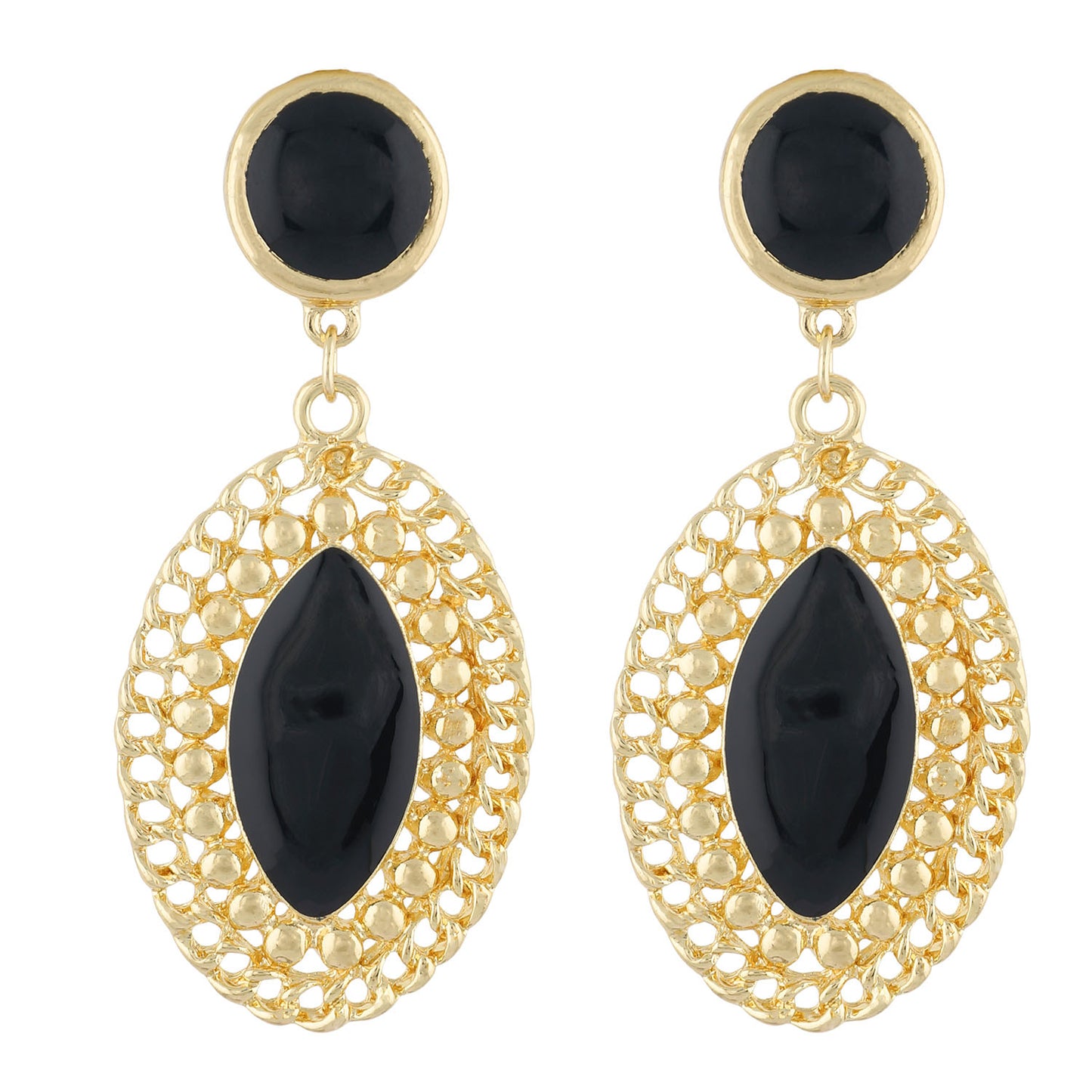 Stylish Black and Gold Colour Oval Shape Enamel Enhanced Earring for Girls and Women