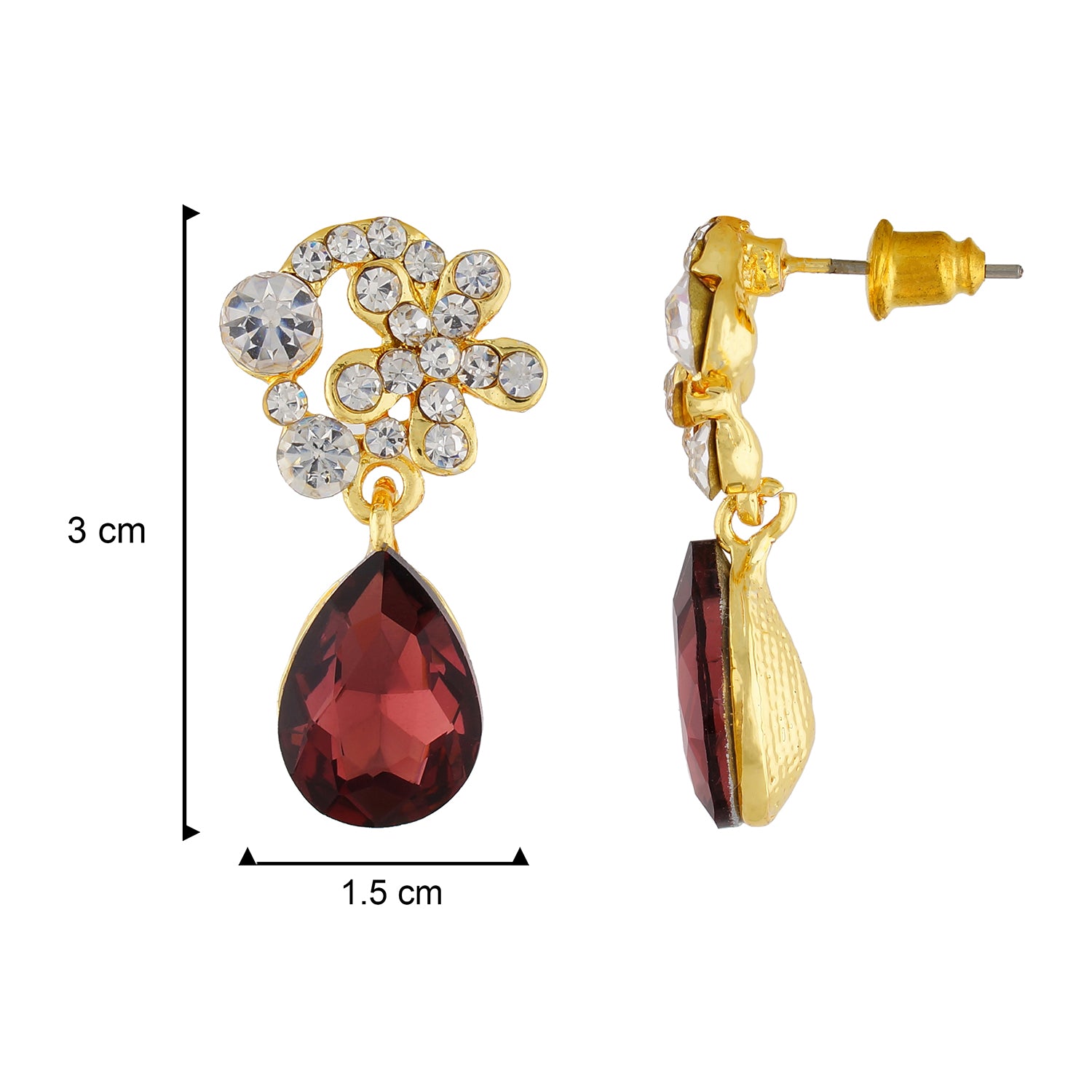 Exclusive Gold Colour Floral Design Earring with Maroon Drop for Girls and Women