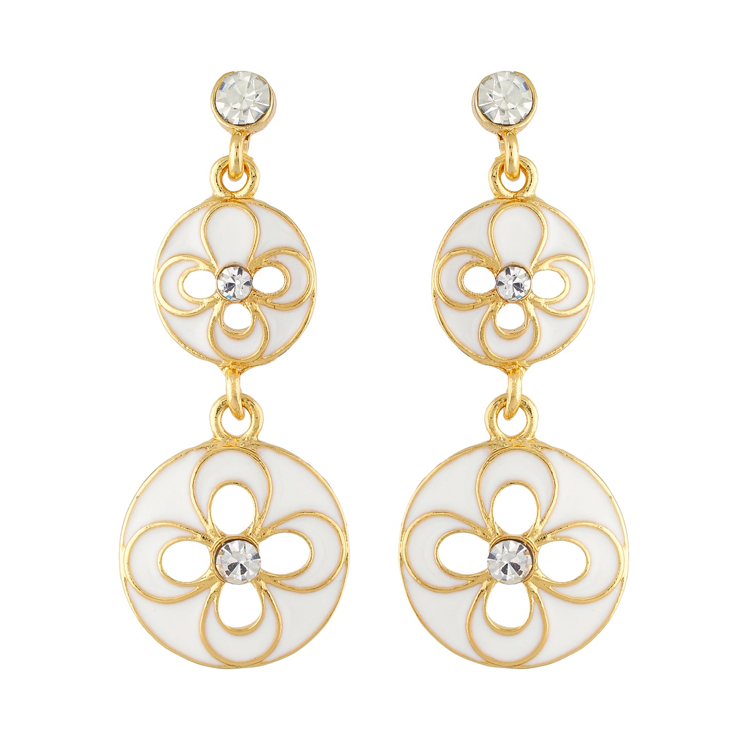 Modish White and Gold Colour Floral and Round Shape Enamel Enhanced Earring for Girls and Women