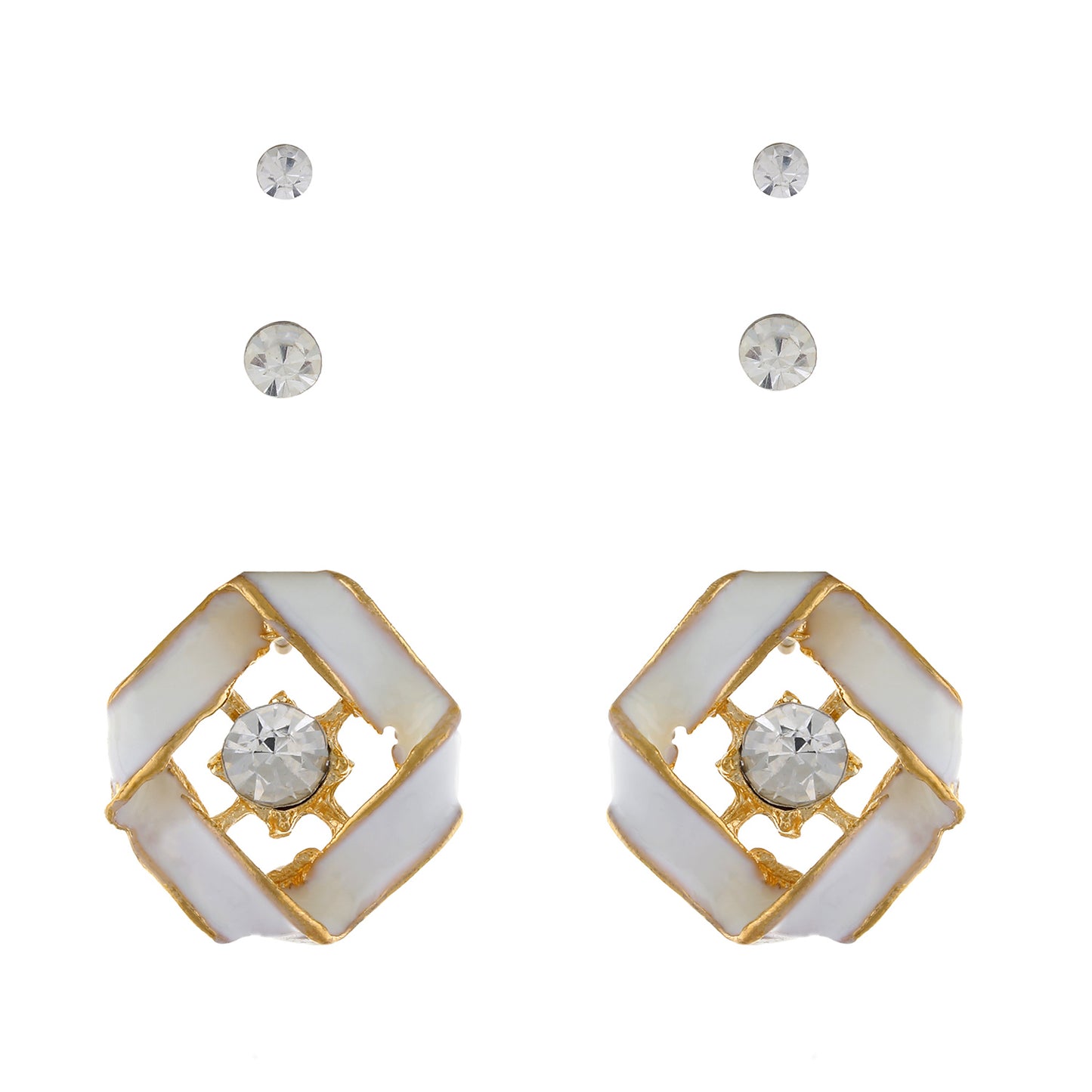 White colour Geometrical design  Studs for girls and women