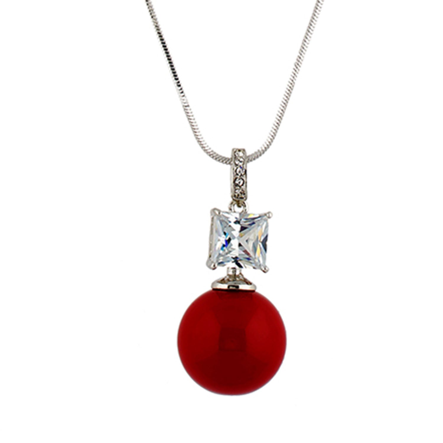 Grey Colour Red Ball Shape Alloy Pendant with Chain for Girls and Women